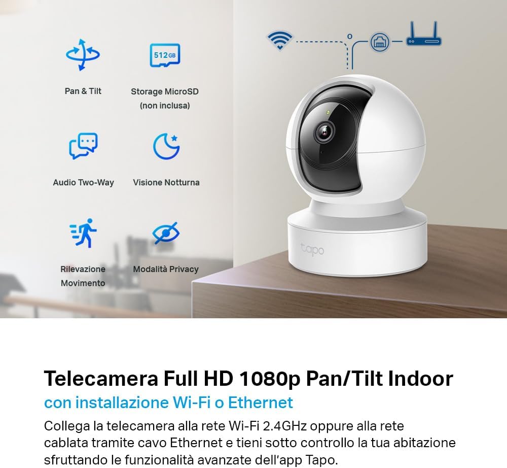 Tapo C202 Telecamera Wi-Fi Interno FHD 360° - immagine 2