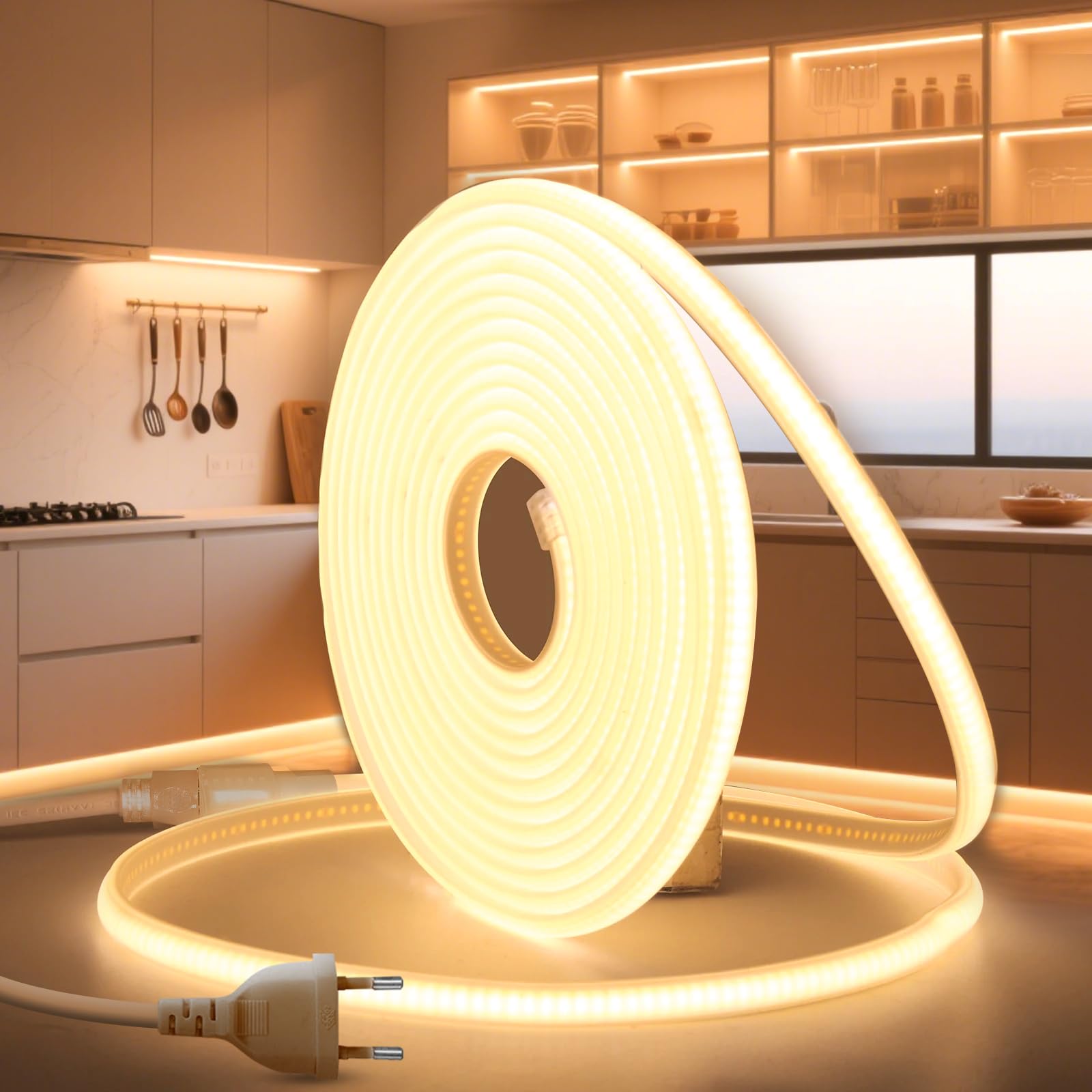 Brimeti Striscia COB LED 220V 20M Blanc Chaud 3000K