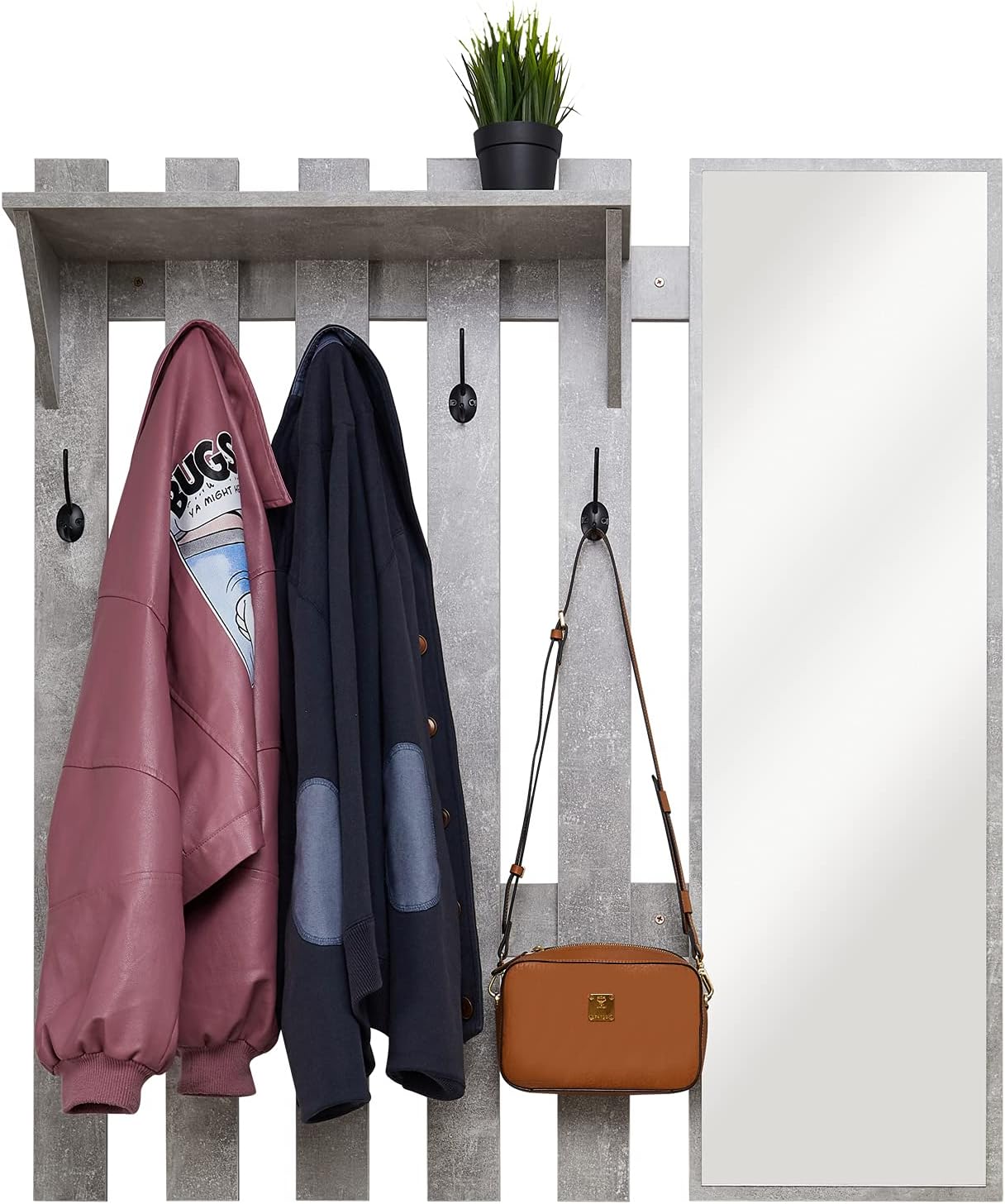 Meerveil Appendiabiti da Parete con Specchio, Grigio - immagine 1