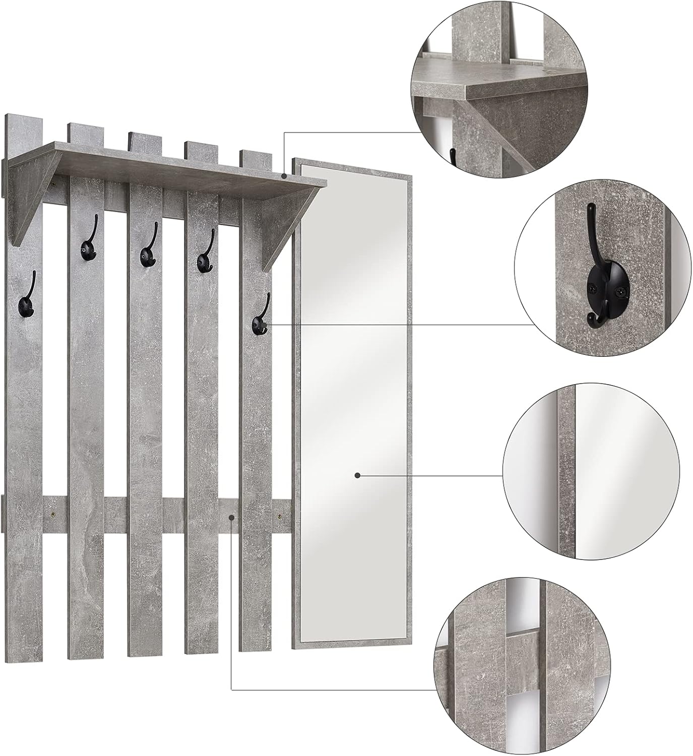 Meerveil Appendiabiti da Parete con Specchio, Grigio - immagine 2