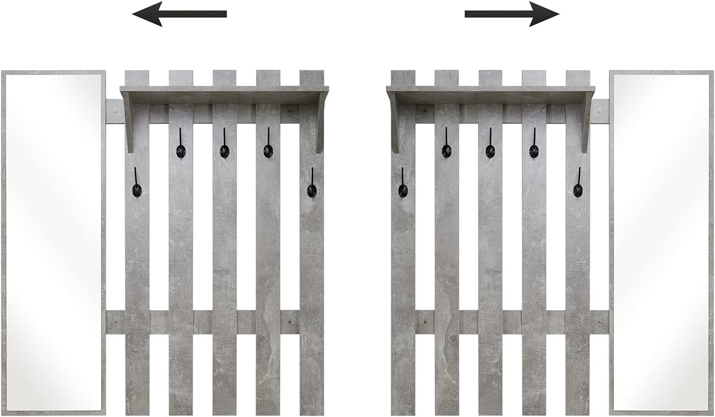 Meerveil Appendiabiti da Parete con Specchio, Grigio - immagine 3