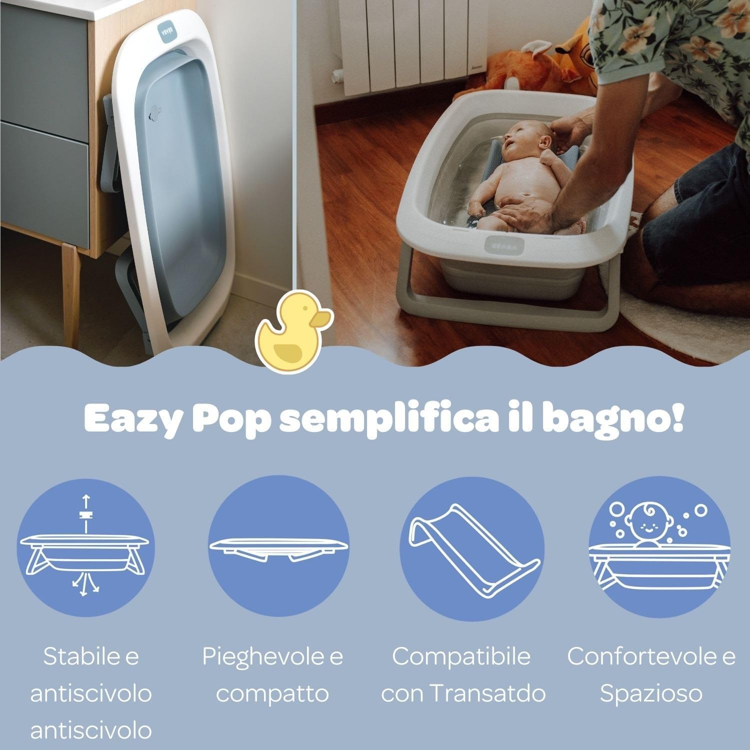 Béaba Vaschetta Bagnetto Pieghevole Eazy Pop Camélé'O, Grigio - immagine 4