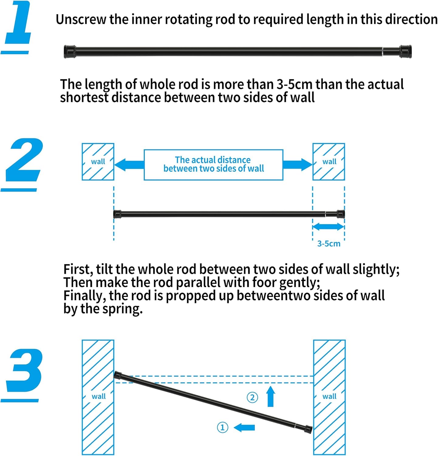 Bastone Tenda a Pressione Estensibile 62-85cm, Argento - immagine 2