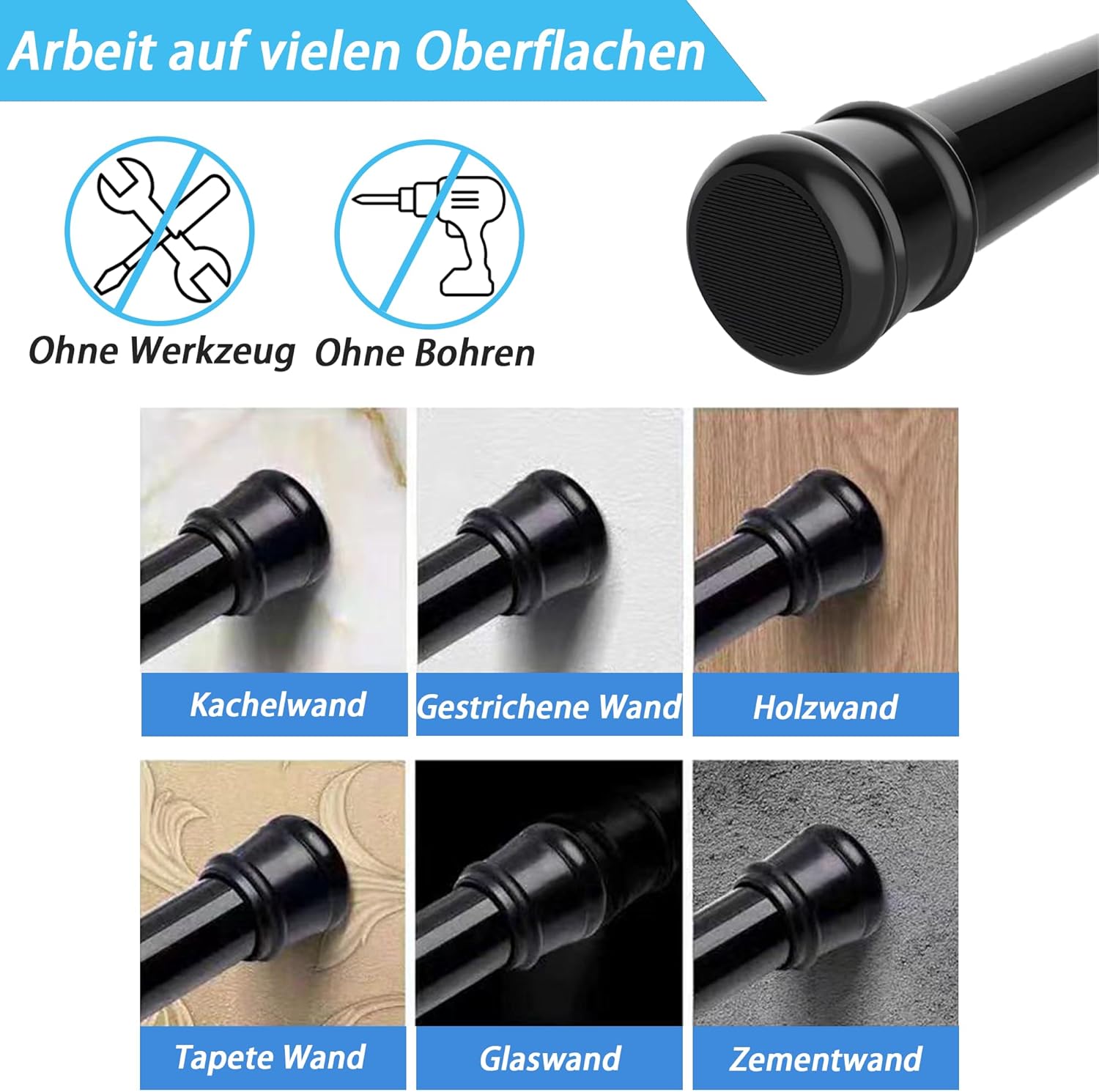 Bastone Tenda a Pressione Estensibile 62-85cm, Argento - immagine 4