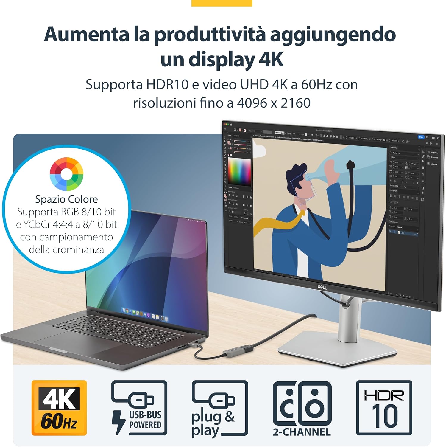 Startech.com Adattatore USB-C a HDMI 2.1 4K 60Hz HDR10 - immagine 4
