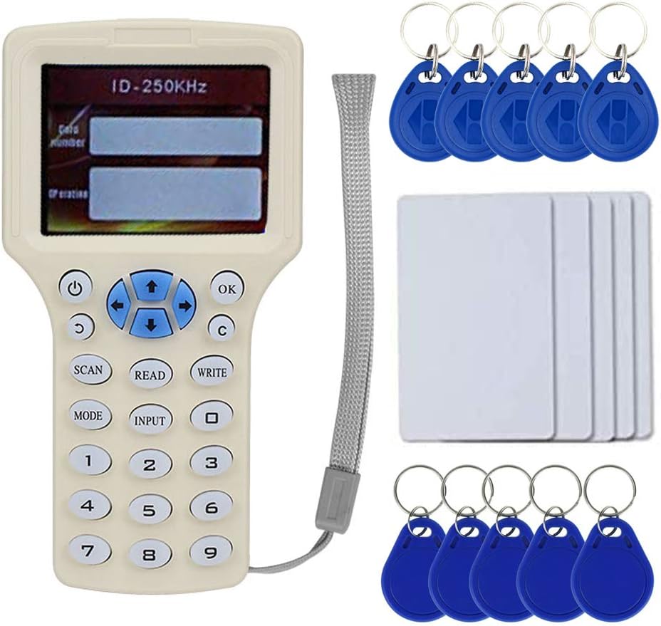 OBO HANDS Inglese Rfid NFC Copier Reader Writer Duplicatore 10 Programmatore di frequenza con Schermo a Colori + 5pcs EM4305 Card + 5pcsT5577 Keyfob + 5Pcs UID Keyfob