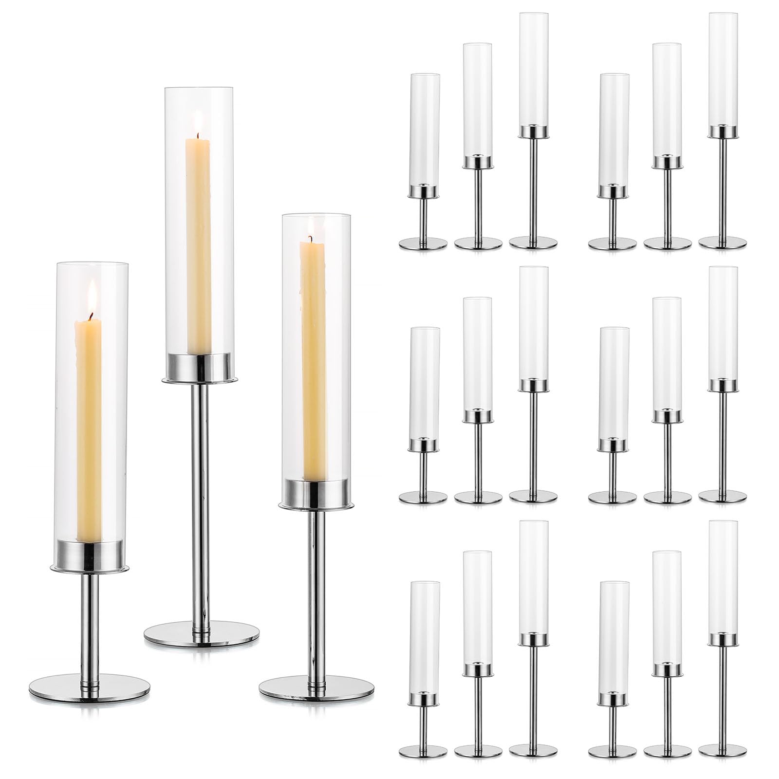 Sziqiqi Portacandele Candelabro Argento 48cm, 18 Pezzi