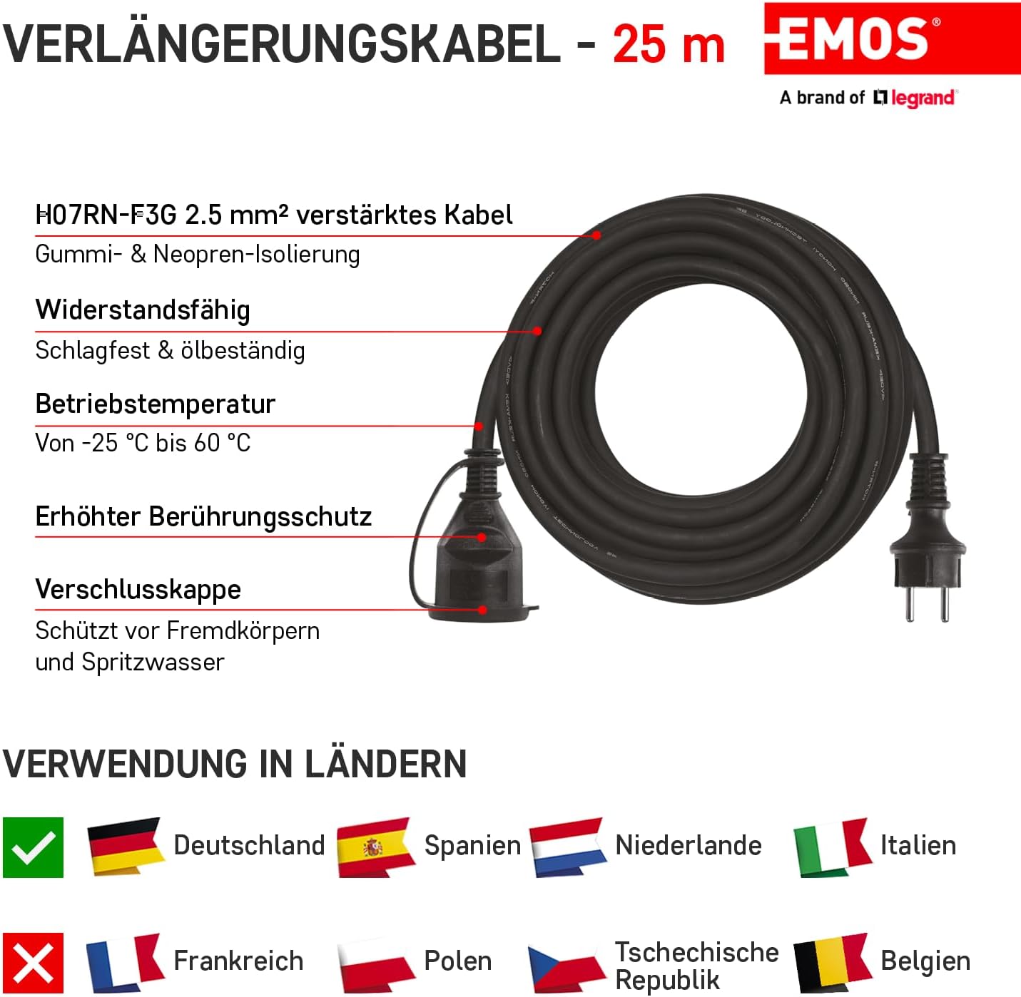 Emos Prolunga 25m Schuko H07RN-F3G 2,5mm2 - immagine 3