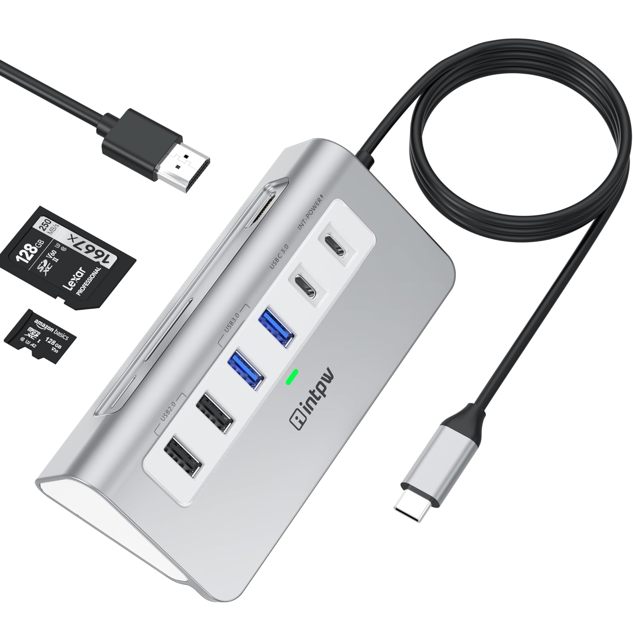 Intpw Hub USB C 9 in 1 Multiport con Cavo 3.28FT