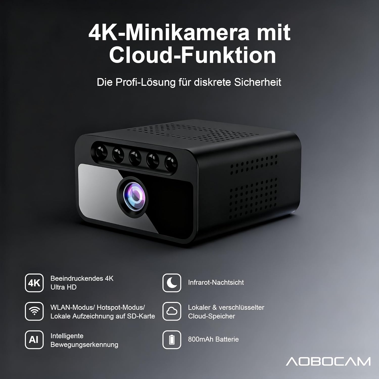 Mini Telecamera WiFi Interna 4K con Visione Notturna, Black - immagine 2