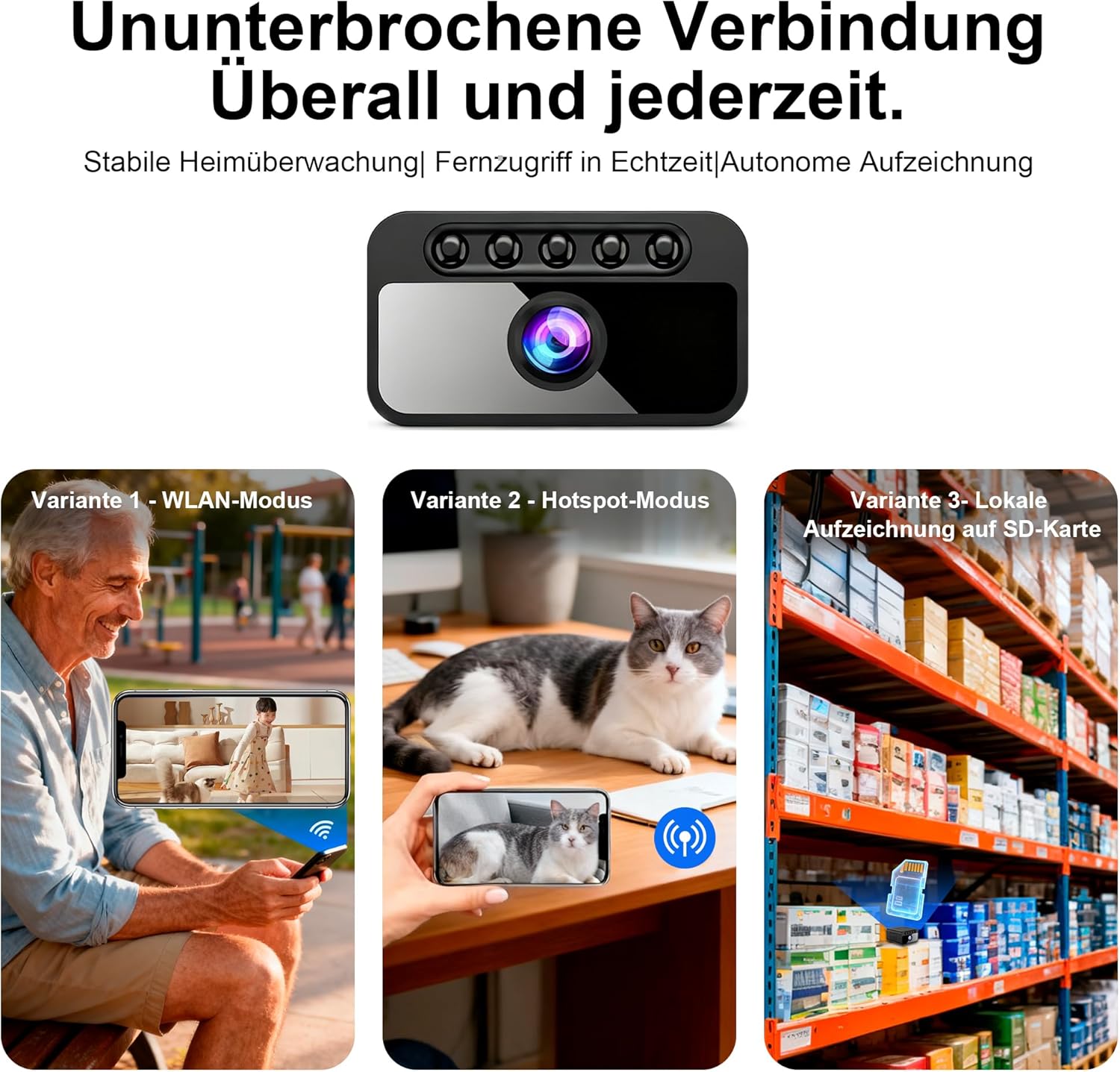 Mini Telecamera WiFi Interna 4K con Visione Notturna, Black - immagine 4