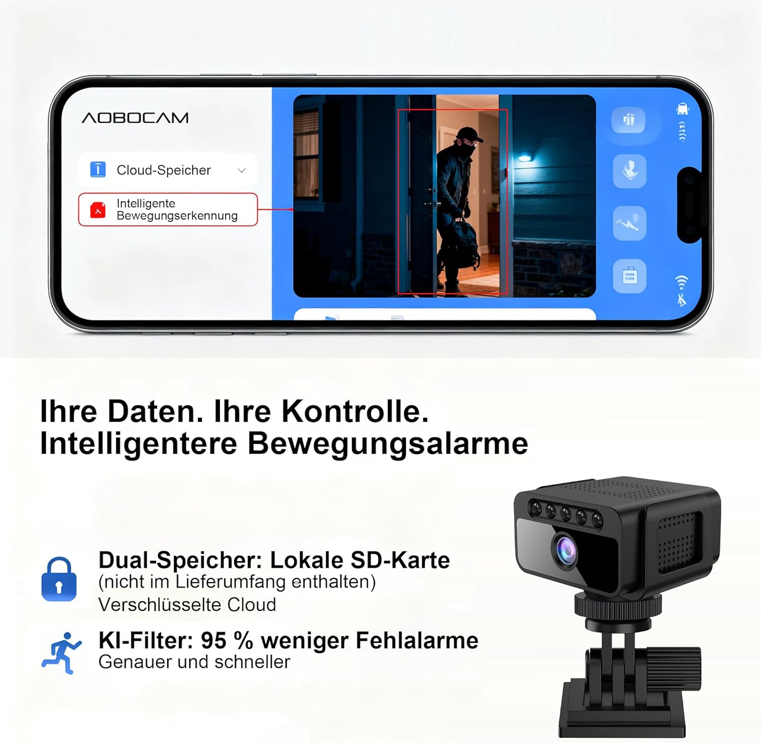 Mini Telecamera WiFi Interna 4K con Visione Notturna, Black - immagine 6