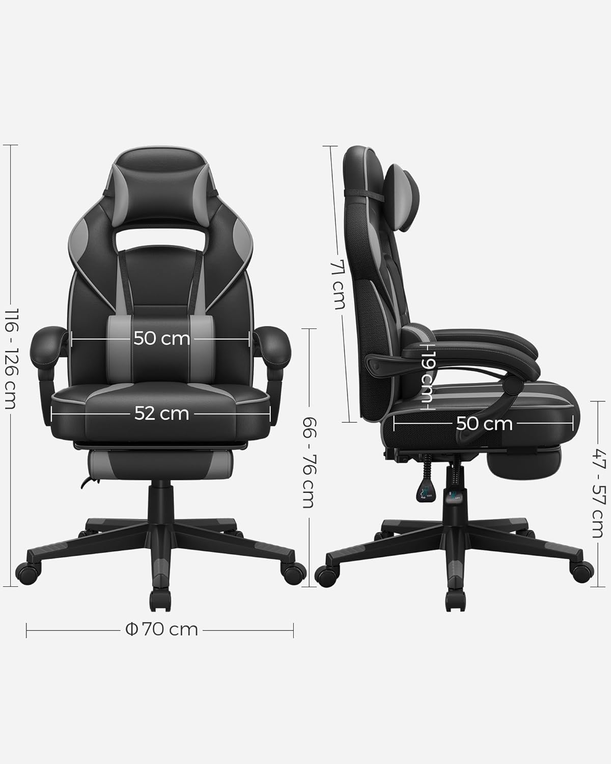 Songmics Sedia da Ufficio Racing Ergonomica, Nero/Grigio - immagine 3