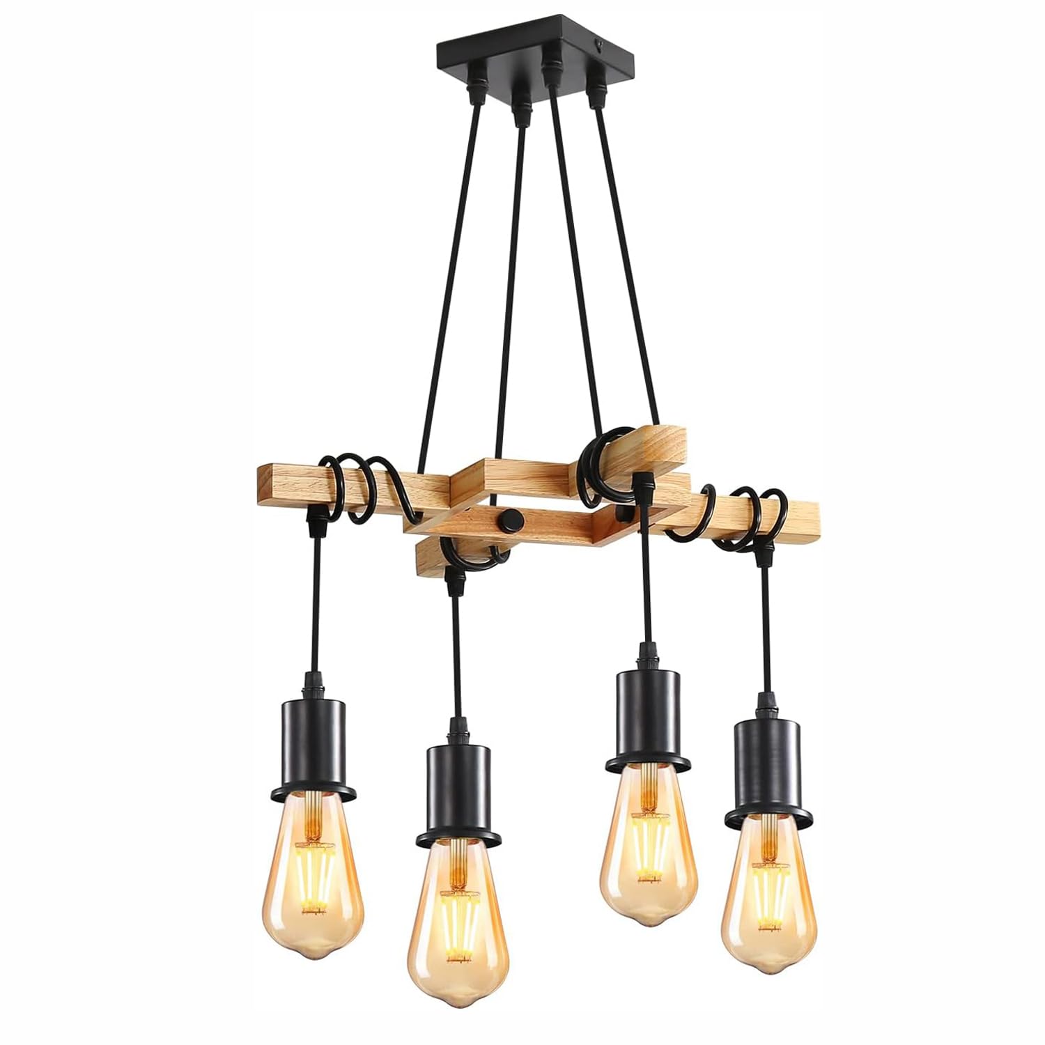 Daxgd Lampadario Vintage in Legno e Metallo Nero
