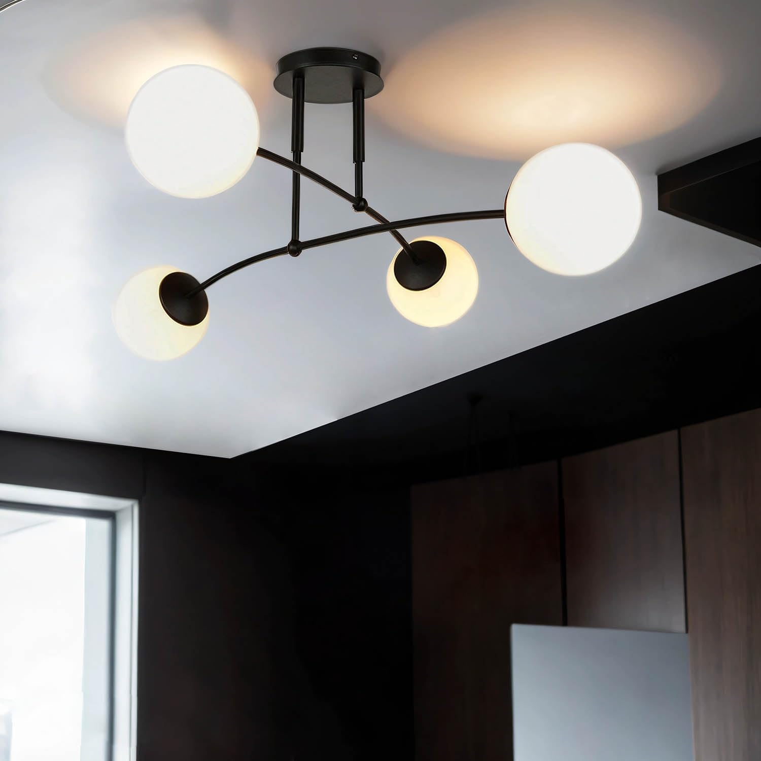 Lampada da Soffitto XXL Sfere Metallo Vetro Nero L: 60 cm