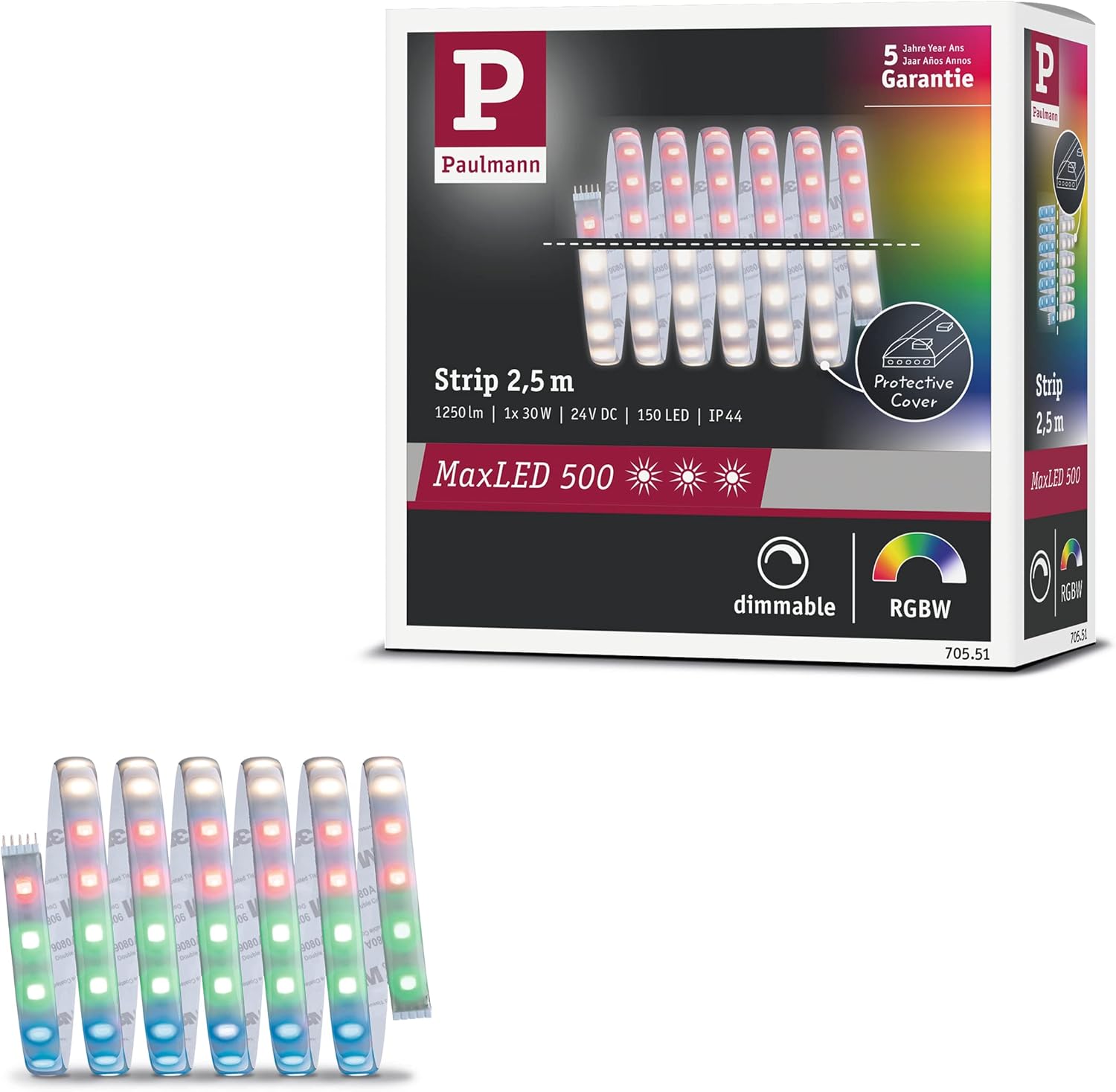 Paulmann 70551 - Prolunga per strisce LED, 24 V, 2,5 m, bianco caldo, argento