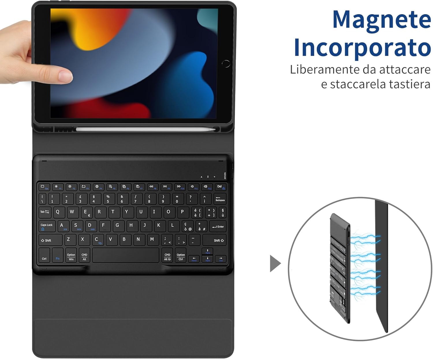 Easyacc Cover iPad 9 Gen con Tastiera, Nero - immagine 4