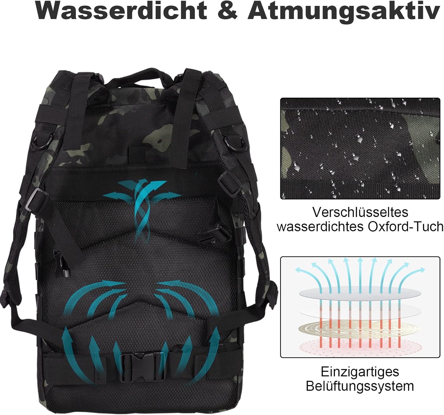 SHANNA Zaino Tattico Militare 45 Litri Impermeabile - immagine 4