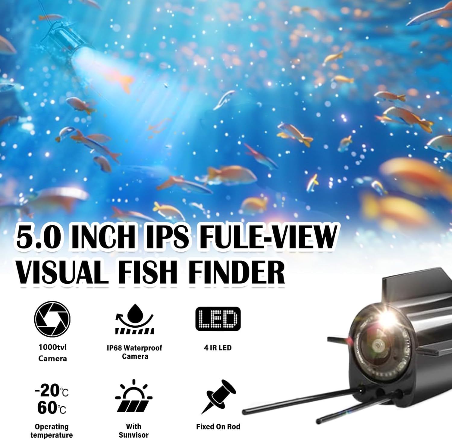 Telecamera Subacquea Pesca IP65 con Display IPS 5" - immagine 3