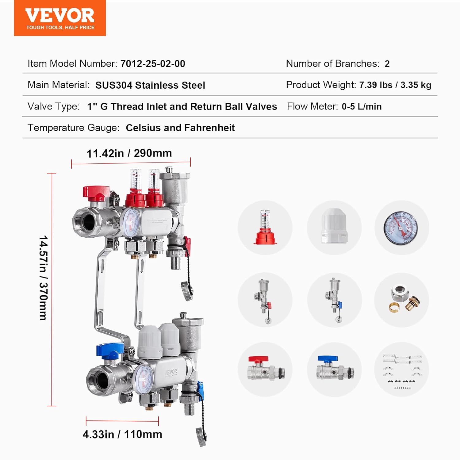 VEVOR Collettore Riscaldamento Radiante 2 Rami PEX - immagine 7