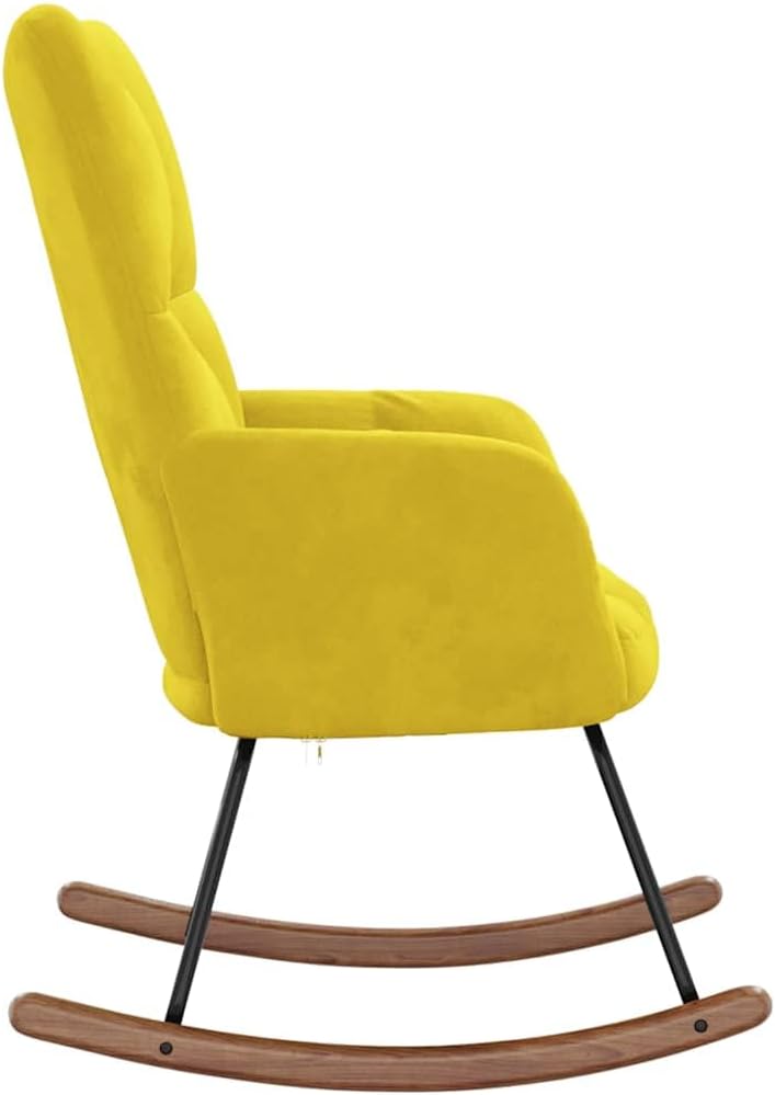 vidaXL Sedia a Dondolo Giallo Senape in Velluto - immagine 4