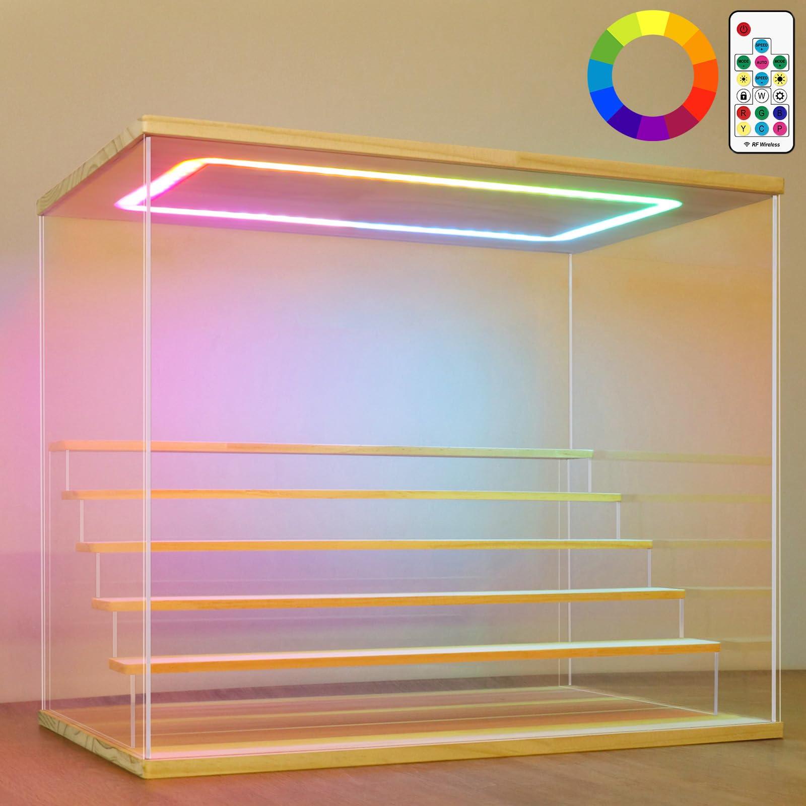 Nonemey Vetrina Acrilico Trasparente con Luce LED Colorata