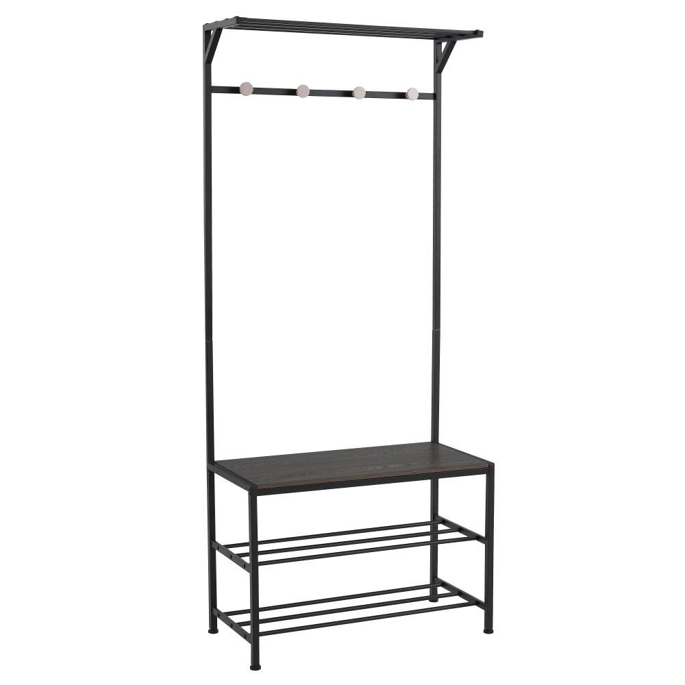 DRW Appendiabiti da Pavimento con 4 Ripiani, Nero