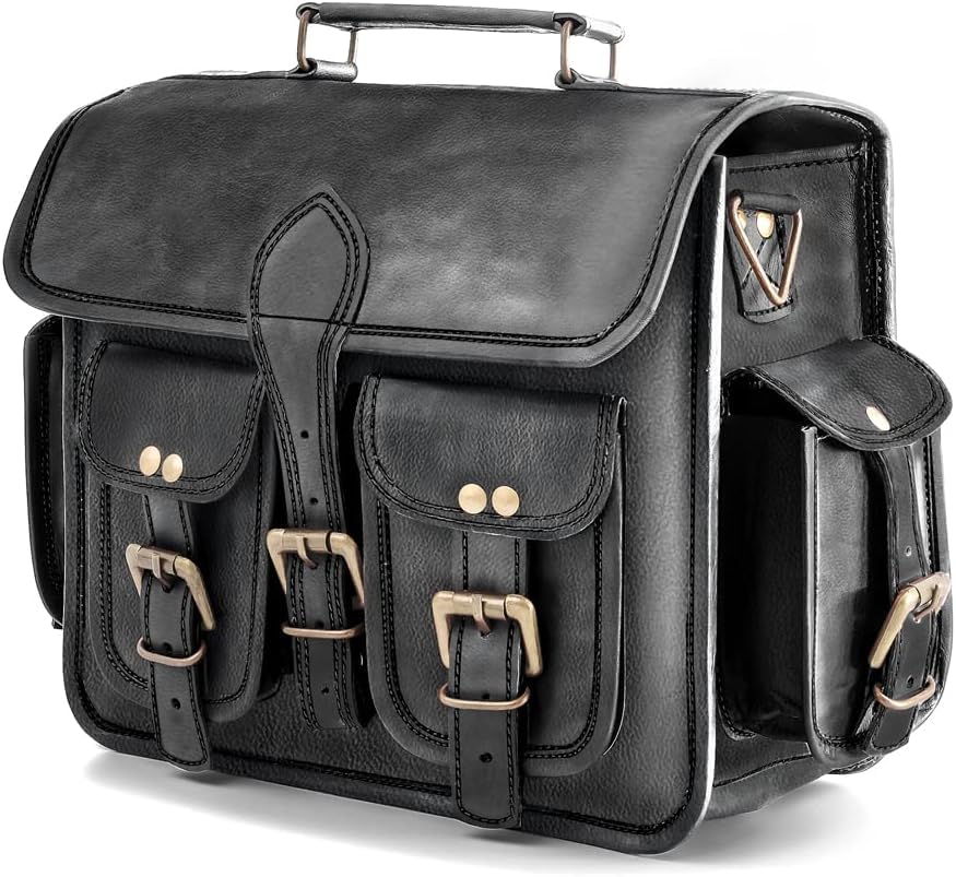 American Blue Set 2 Borse Moto in Vera Pelle, Nere