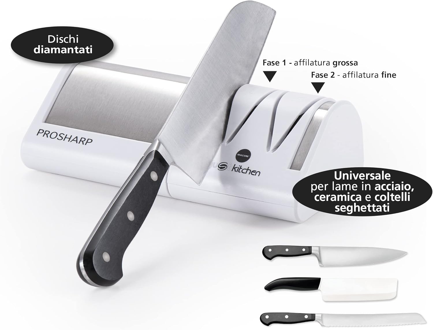 Macom Affilacoltelli Elettrico Professionale Just Kitchen 827 Prosharp - immagine 5