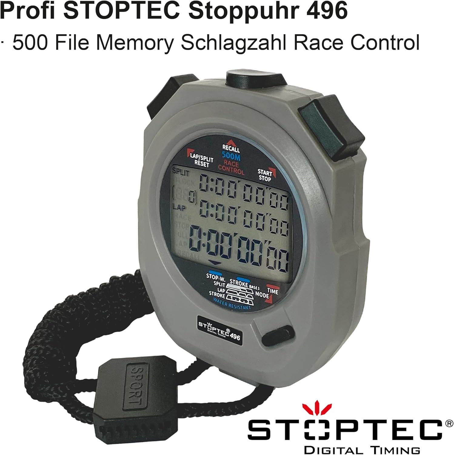 Stoptec Cronometro 496 - Display 3 righe, 500 Memoria - immagine 2
