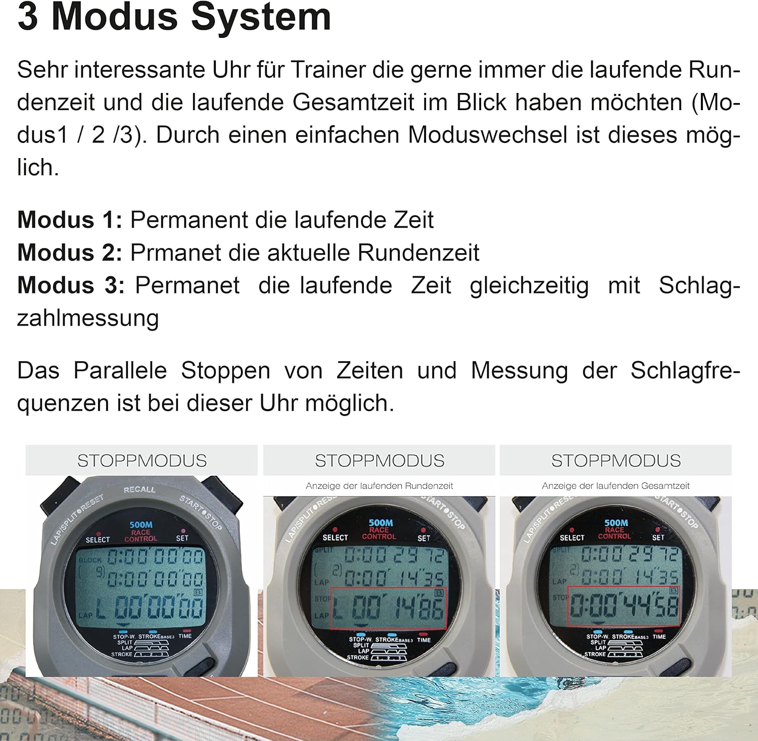 Stoptec Cronometro 496 - Display 3 righe, 500 Memoria - immagine 5