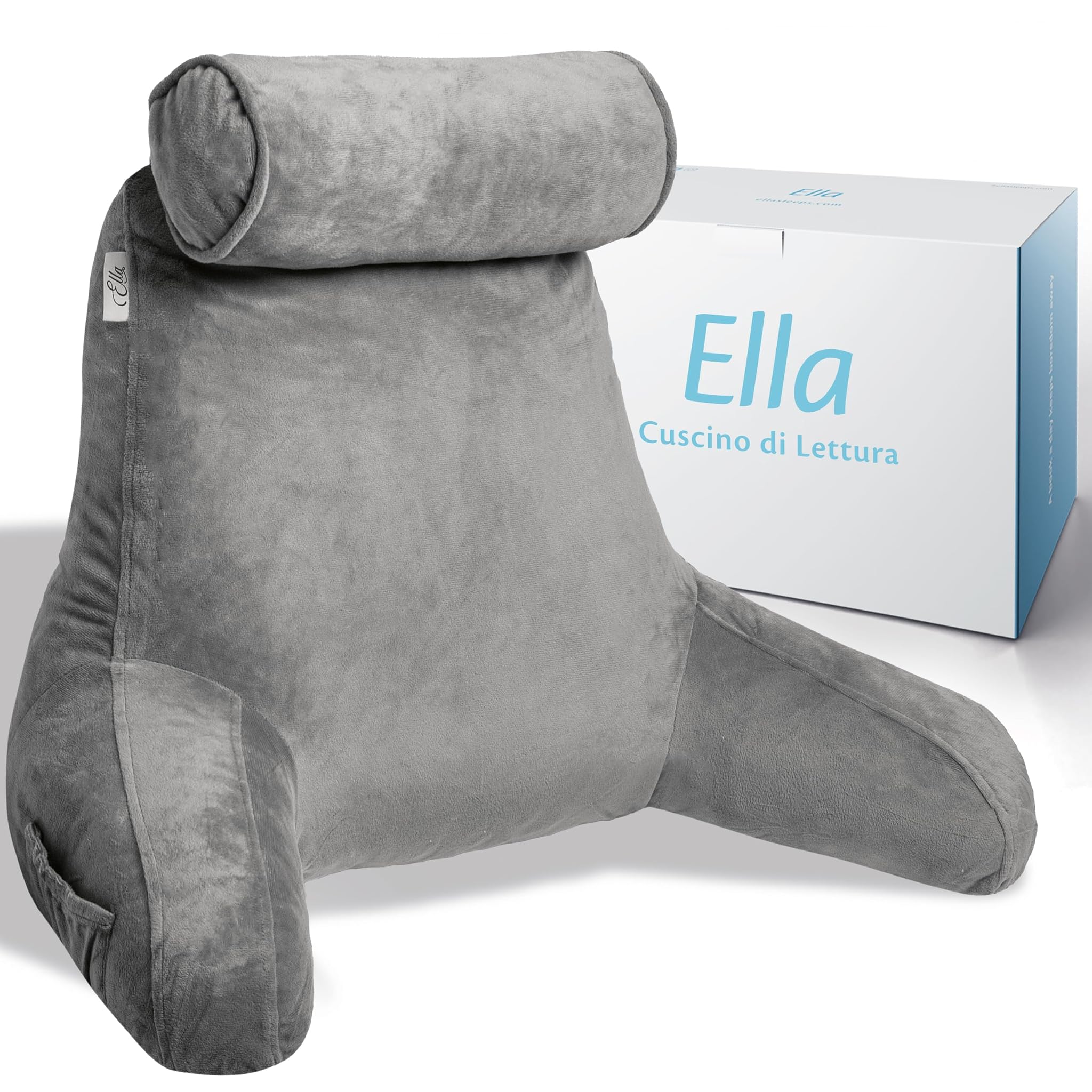 Ella Cuscino da Lettura per Letto con Braccioli, Grigio