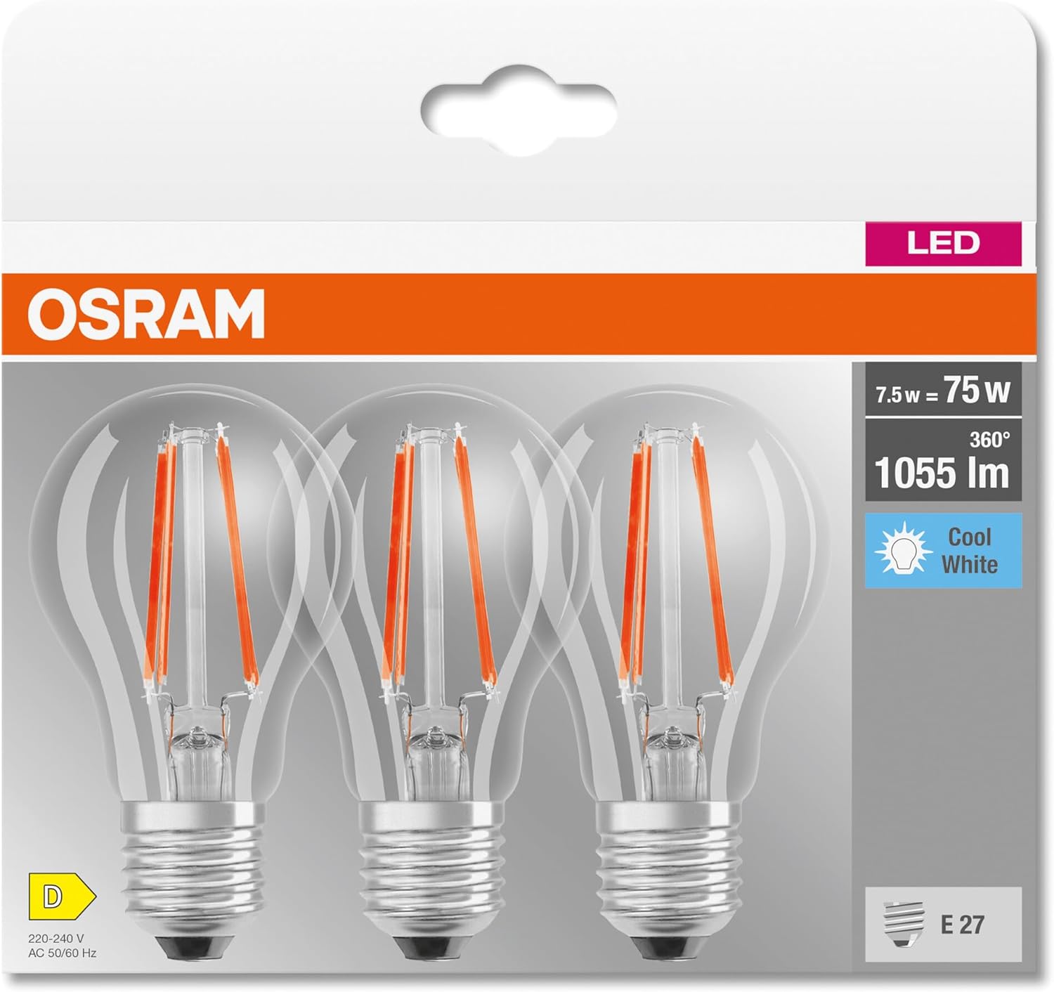 Osram LED BASE Classic A75 E27, 3 pz - immagine 5