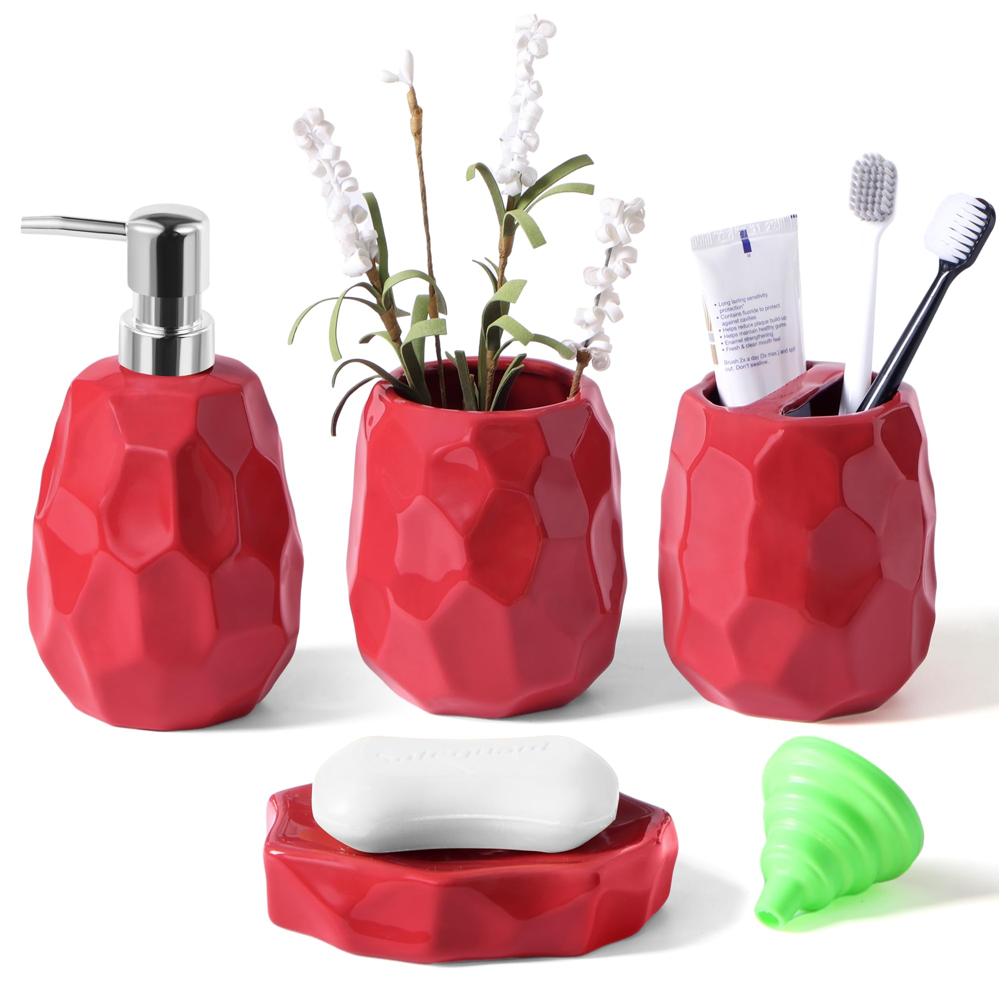 Set Accessori Bagno Moderno (4 Pezzi), Rosso