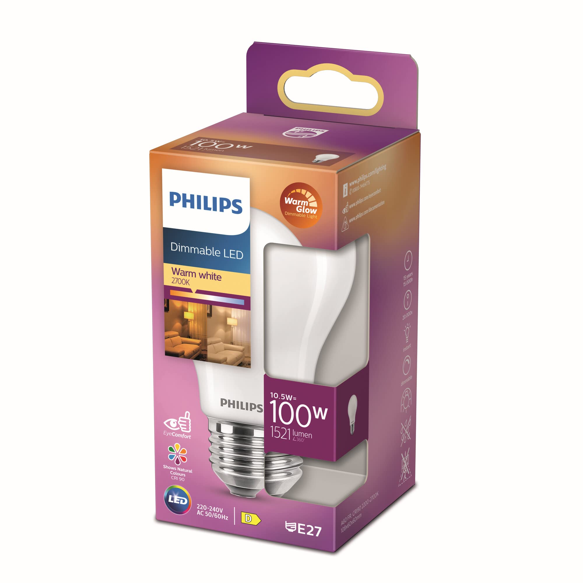 Philips LED Lampadina Goccia 100W E27, Luce Calda