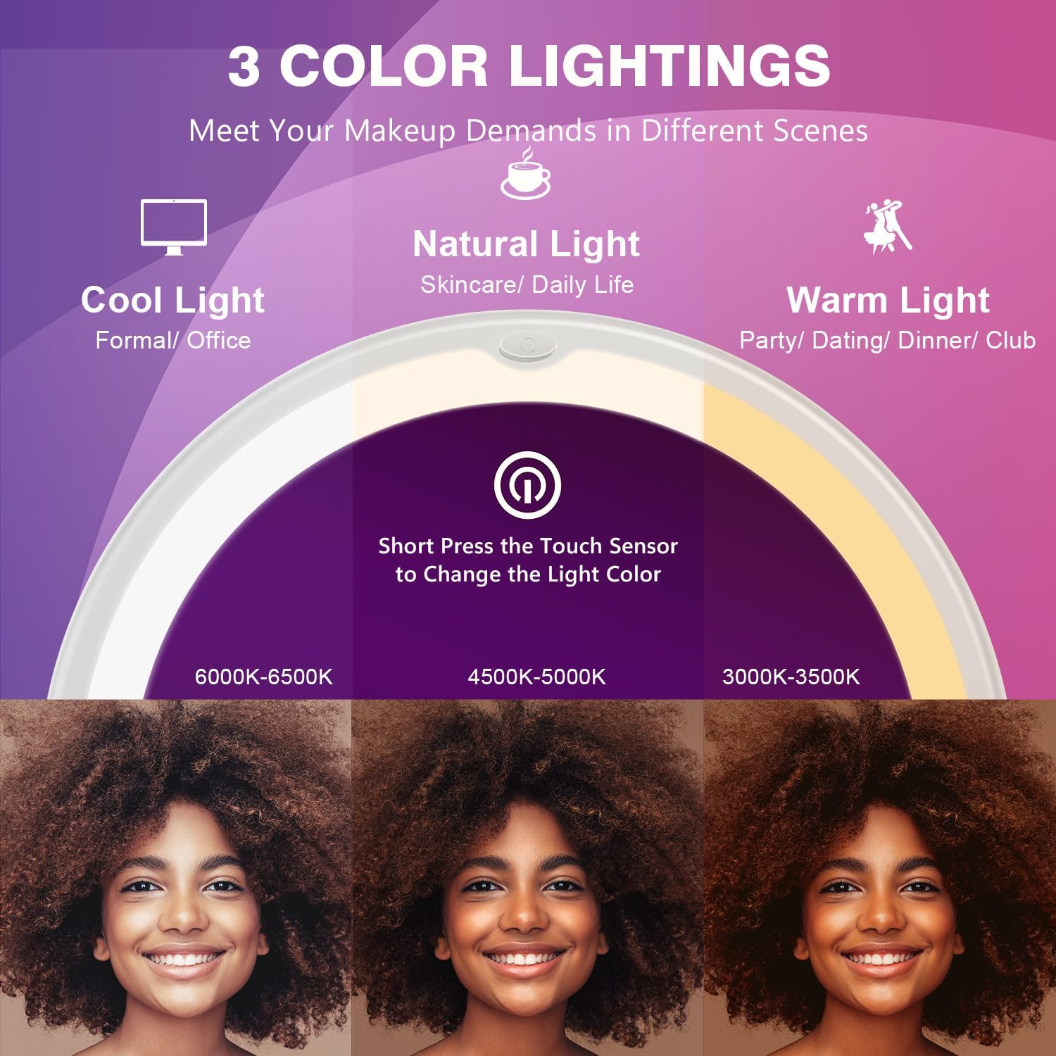 Auxmir Specchio Ingranditore 30X con Luci a 3 Colori - immagine 6