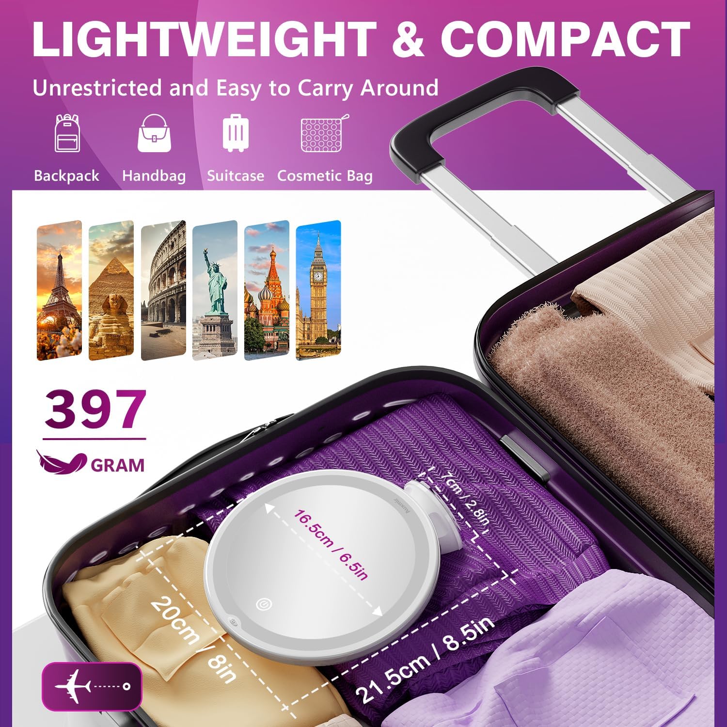 Auxmir Specchio Ingranditore 30X con Luci a 3 Colori - immagine 7