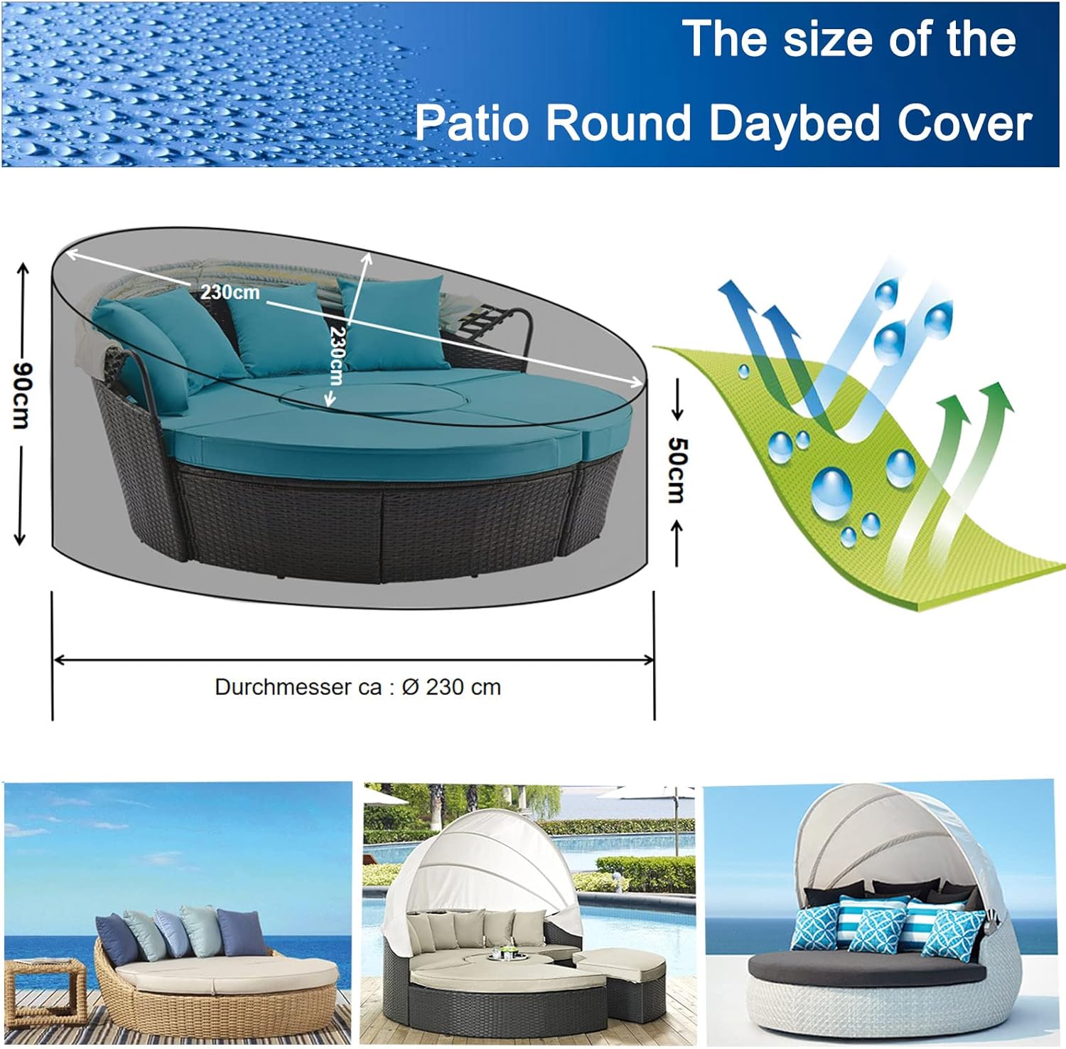 KEKAFU Copertura Isola Prendisole Rotonda 420D, Grigio - immagine 5