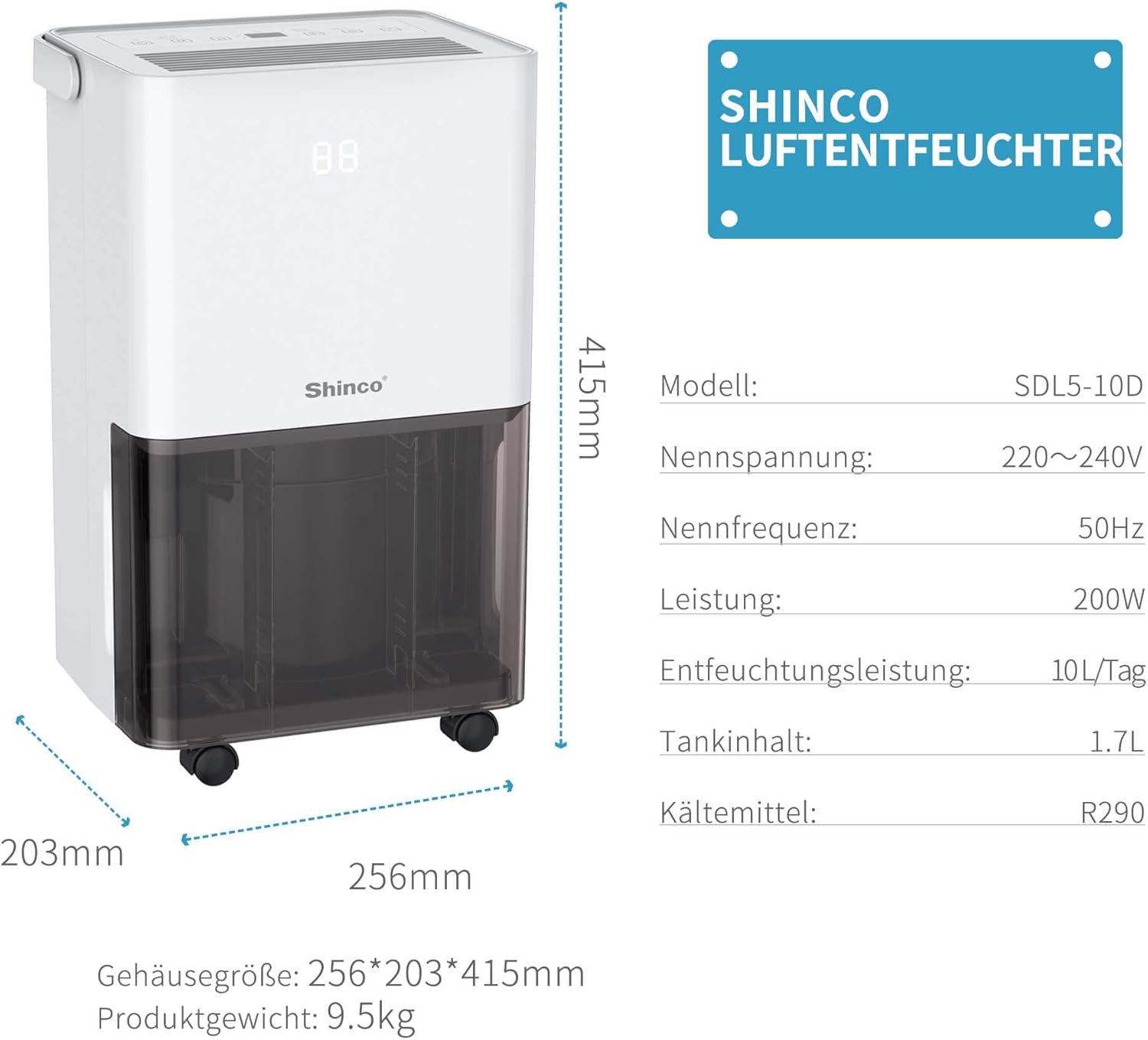 Shinco Deumidificatore Silenzioso 10L/Giorno per Max 15㎡ - immagine 8
