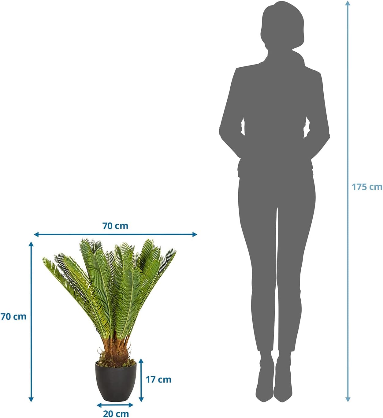 Hjh Office Pianta Artificiale Cycas Palm 70 cm, Verde - immagine 3