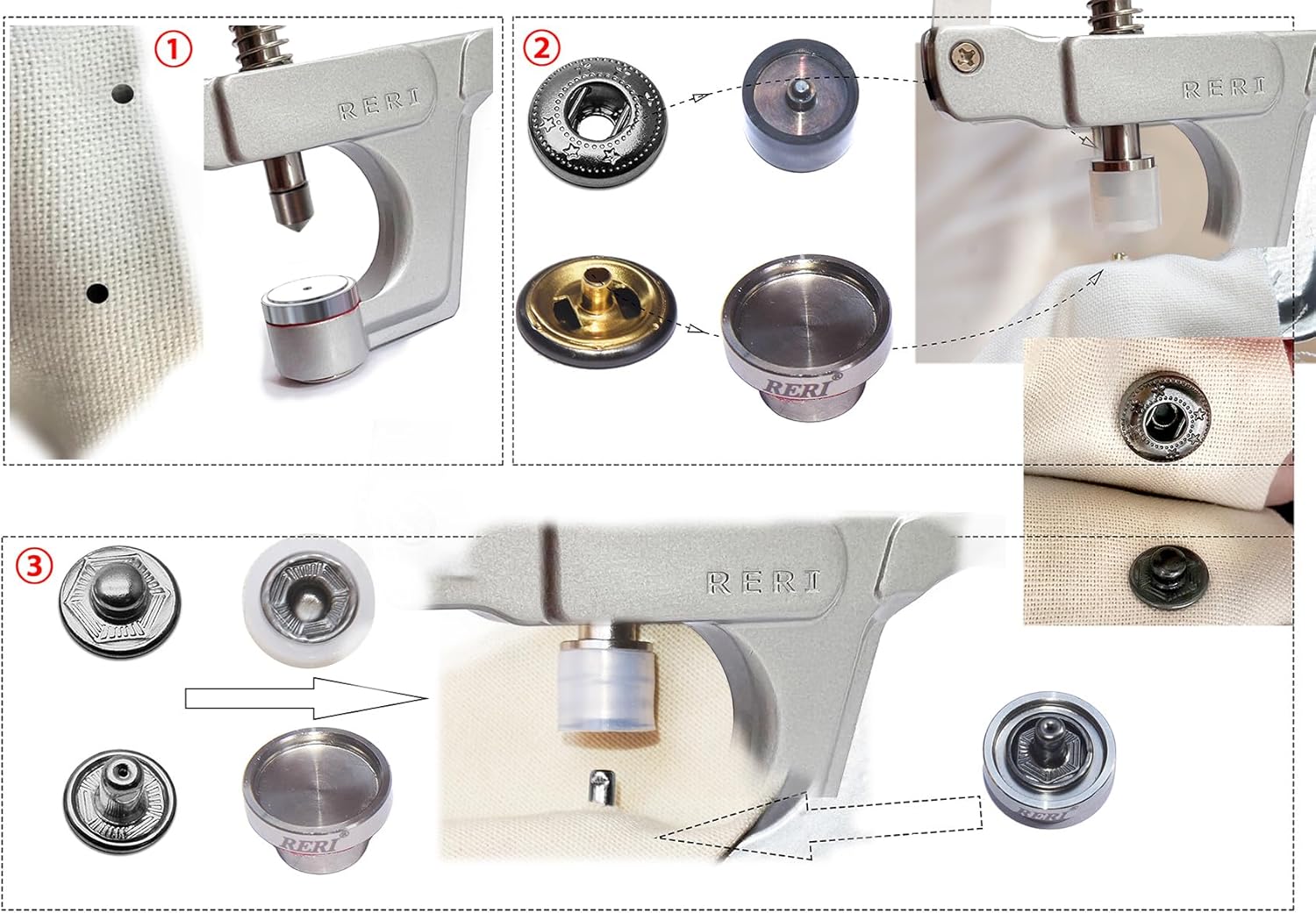 Bottoni Automatici con Pinze Φ15mm, 40 Set Nero - immagine 5