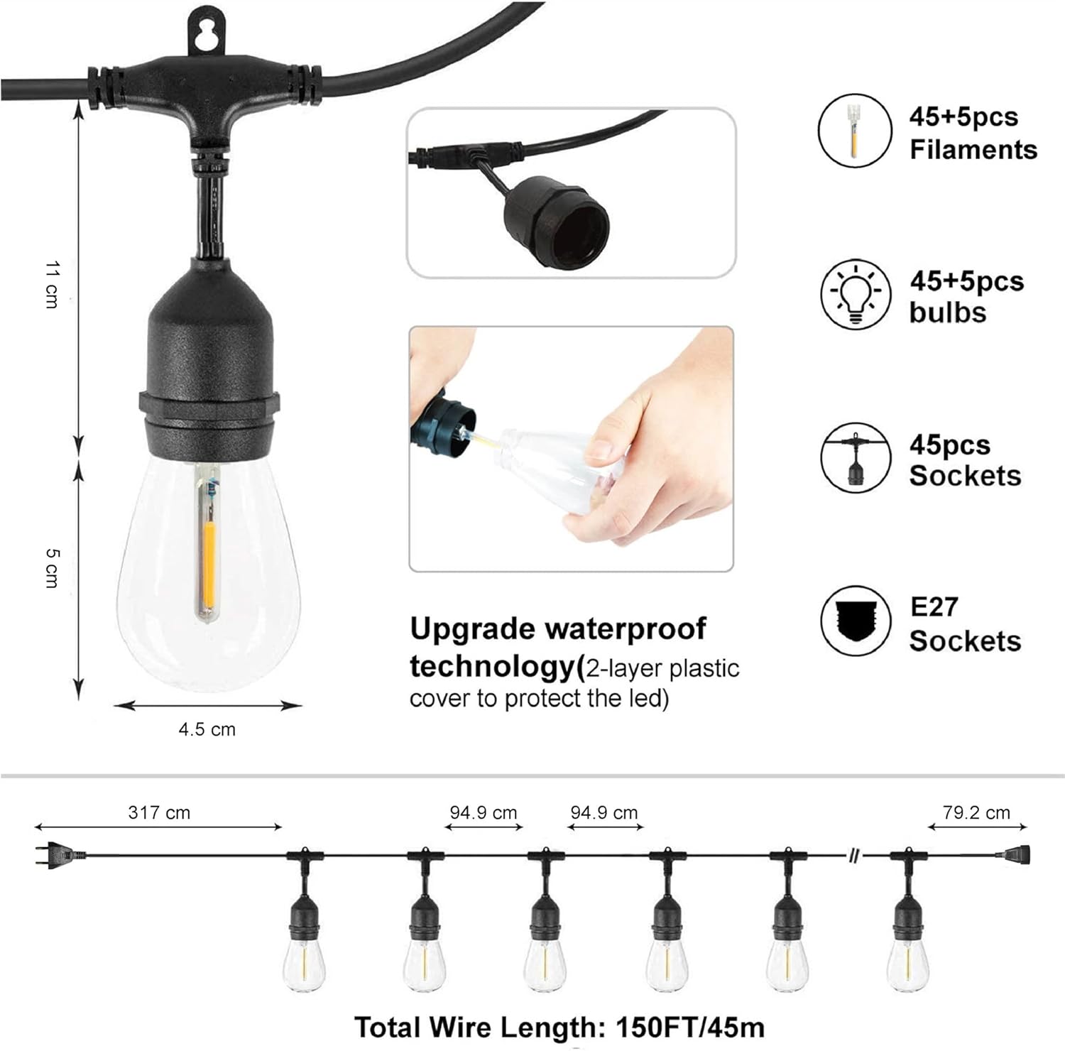 Zotoyi Catena Luminosa Esterno 45M con 45+5 LED - immagine 3