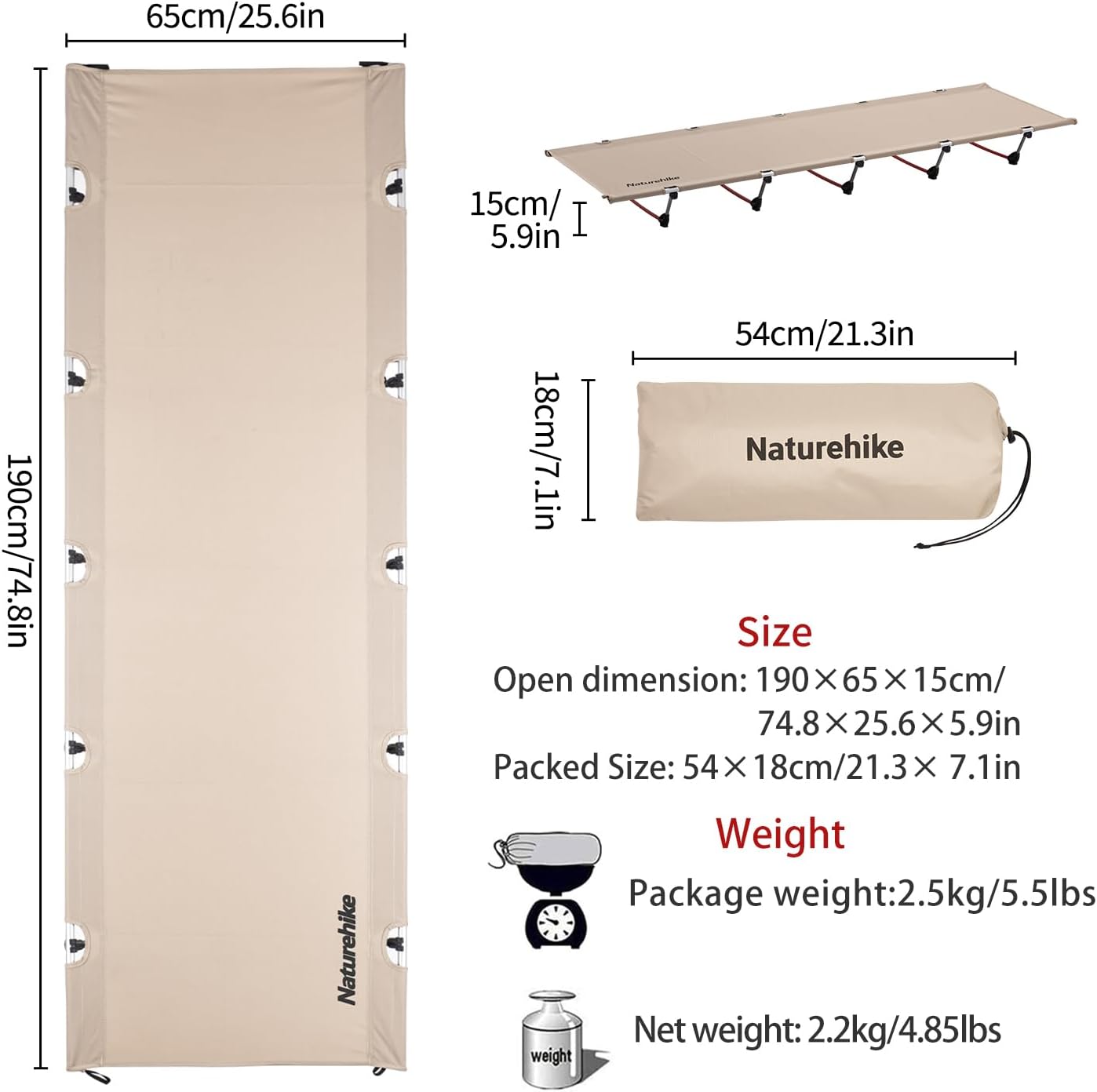 Naturehike Letto da Campeggio Pieghevole 150kg - immagine 5