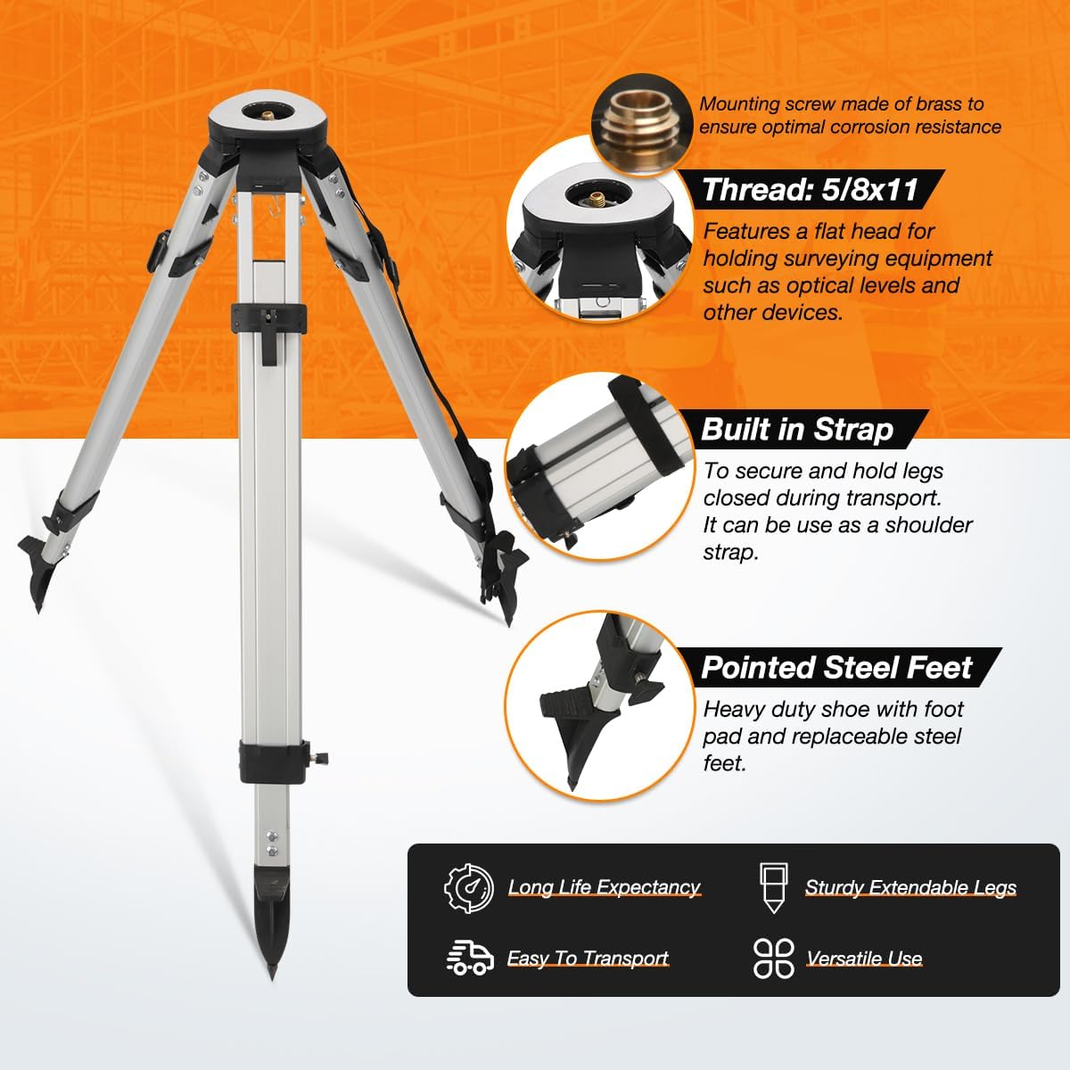 Treppiede Rilevamento Alluminio Testa Piatta 5/8 Pollici - immagine 3