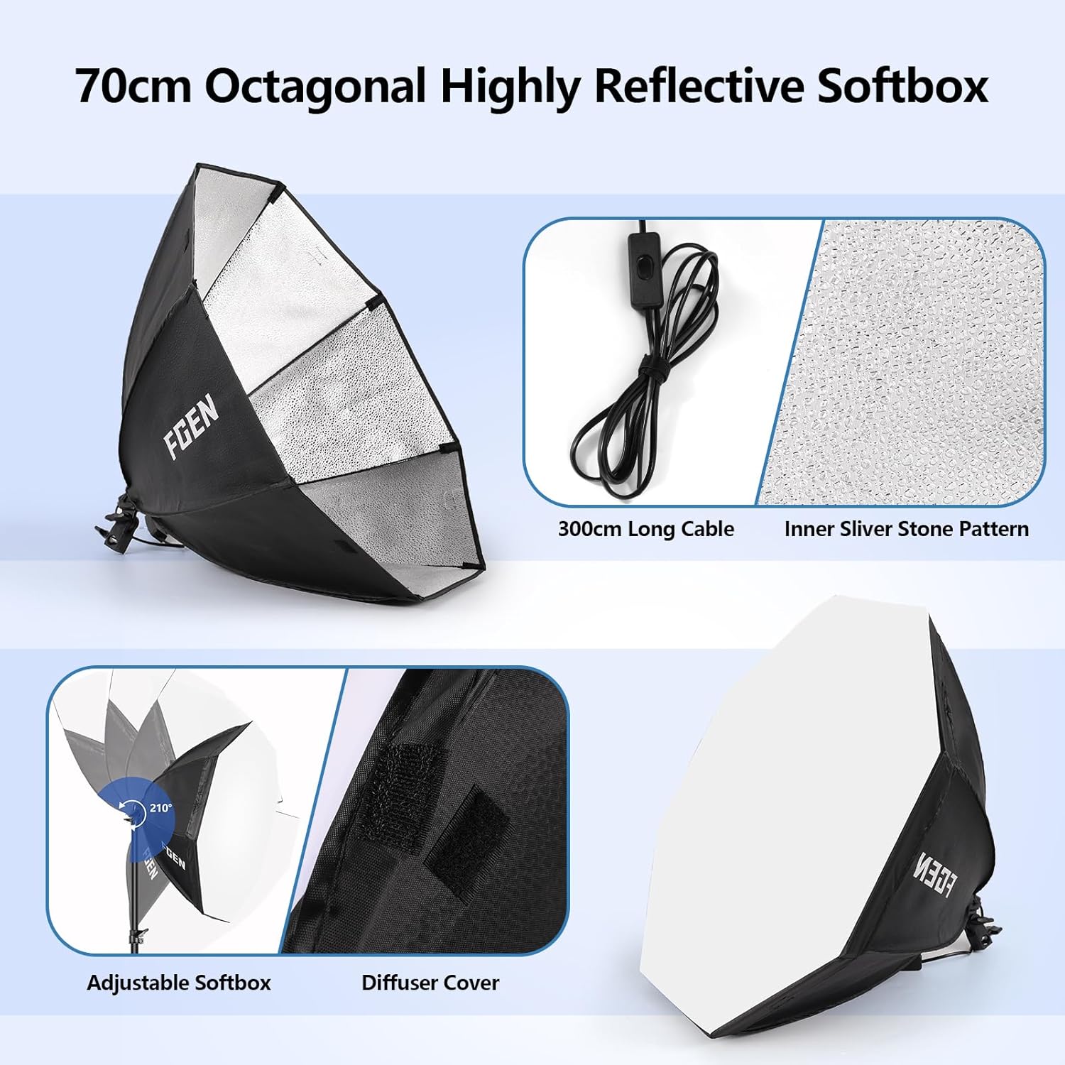 Fgen Softbox Light Ottagonale con Luce LED 120W - immagine 3