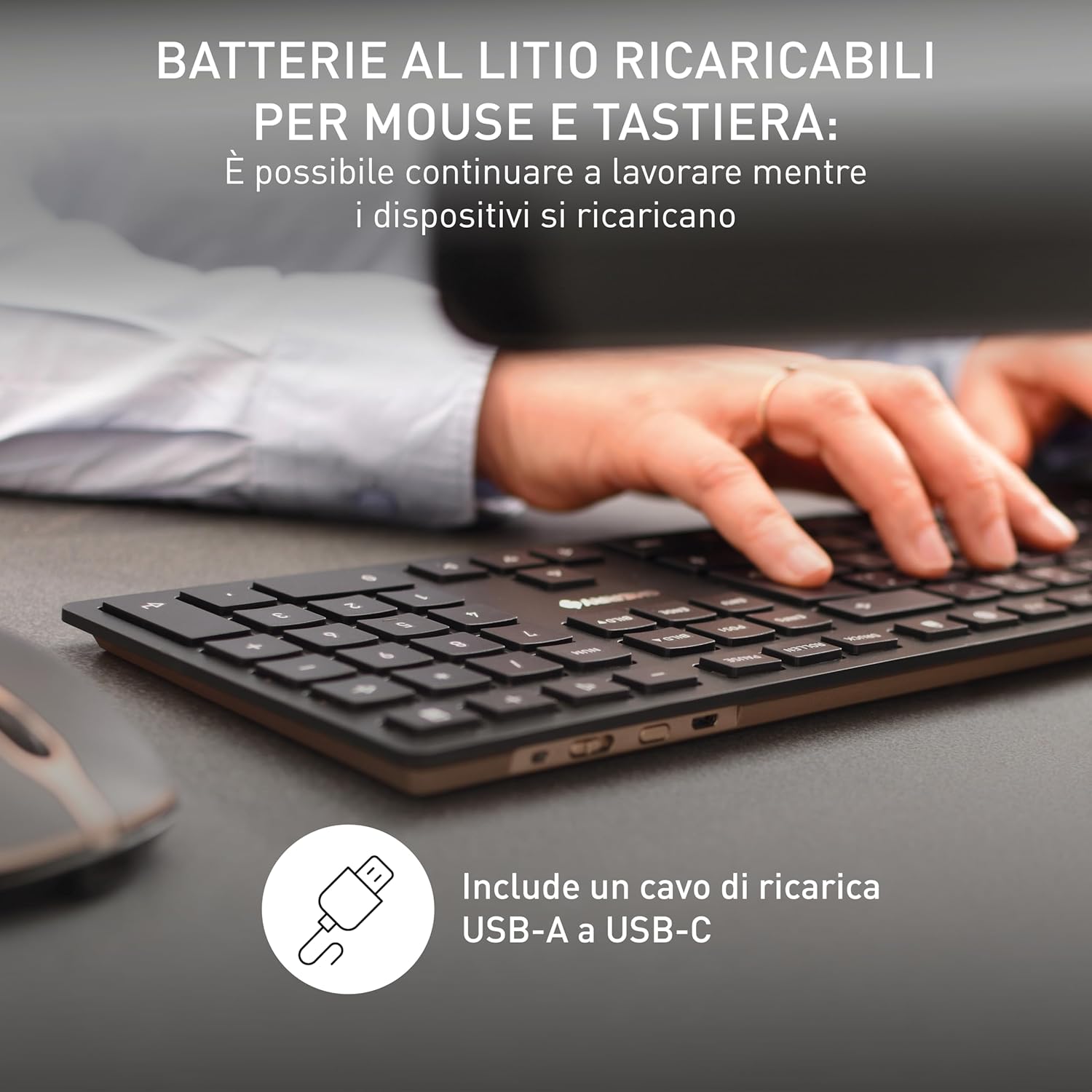 Cherry DW 9100 SLIM - Set Tastiera e Mouse Wireless, Nero-Bronzo - immagine 3