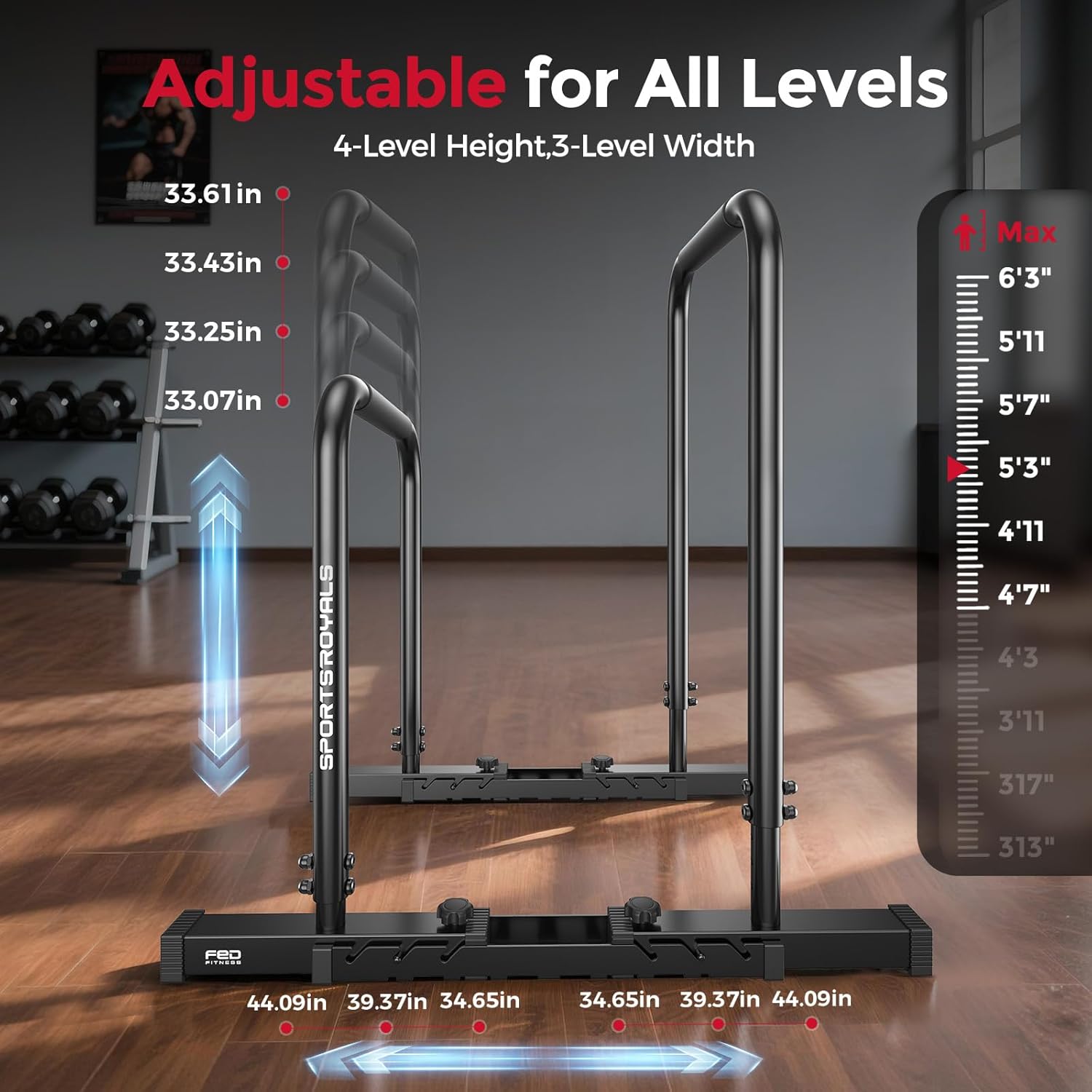 Sportsroyals - Barra Regolabile per Dip Bar 400 LBS - immagine 6