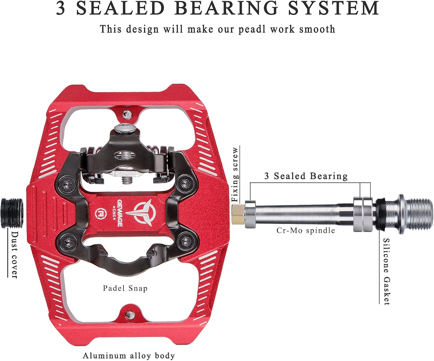 Gewage Pedali Bici SPD con 3 Cuscinetti - immagine 6