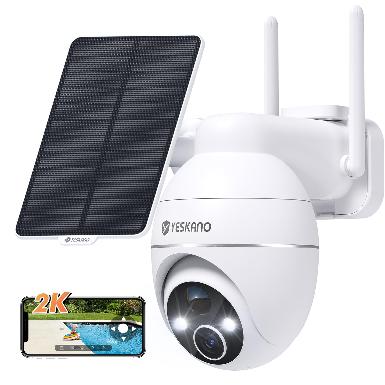 Yeskano Telecamera Wi-Fi Esterno 360° PTZ Solare