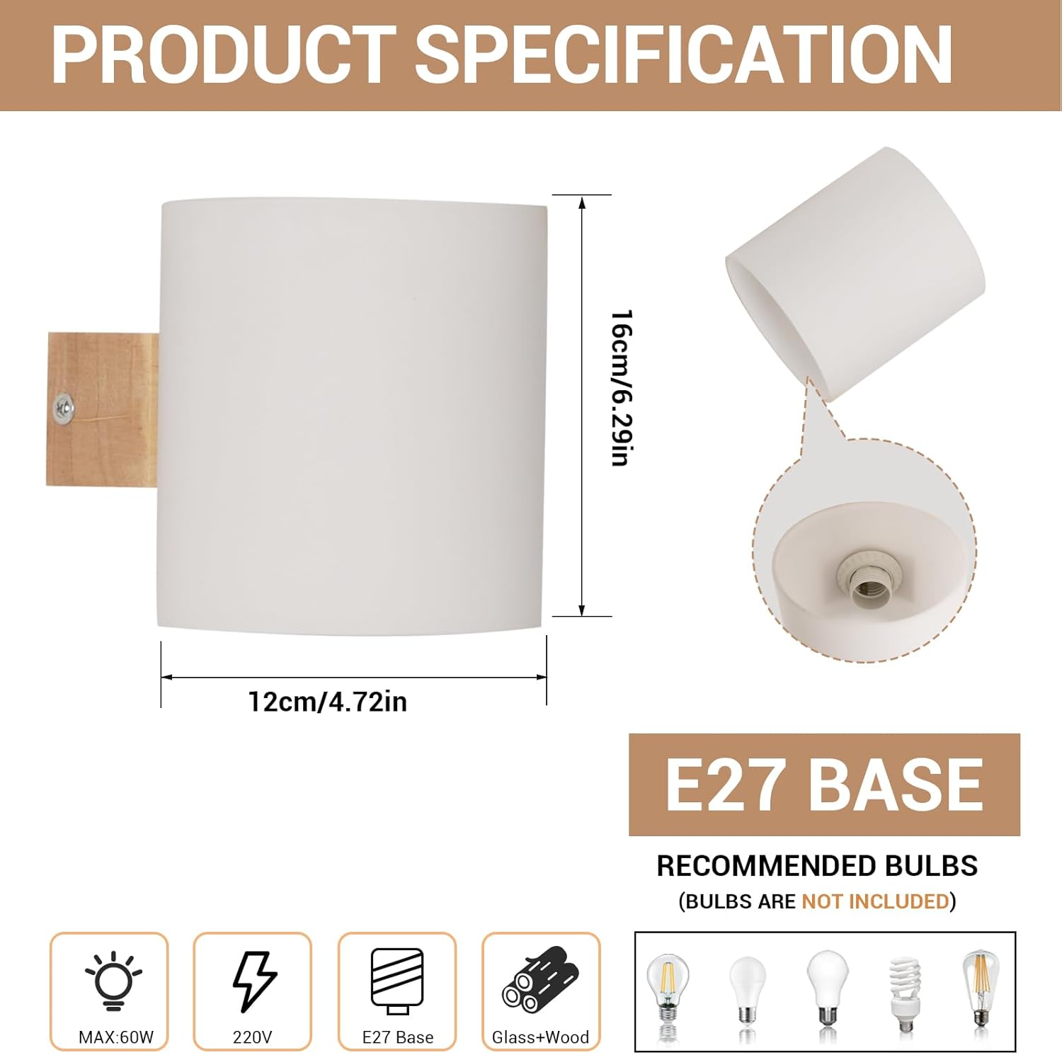 Mckalen Applique da Parete Interno E27 (2 pezzi) - immagine 3